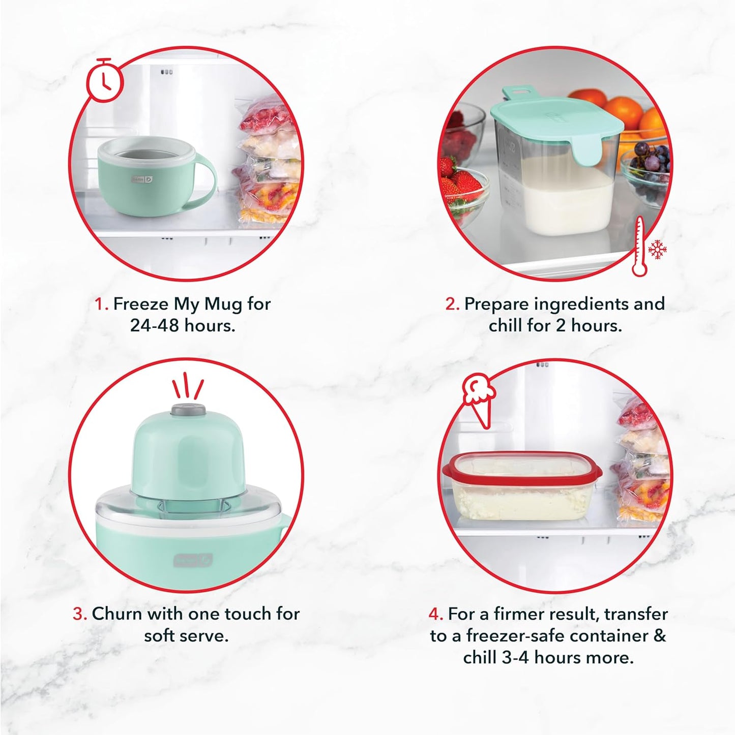 DASH My Mug Ice Cream Maker, for Ice Cream, Gelato, Sorbet, Frozen Yogurt, and Custom Mix-Ins