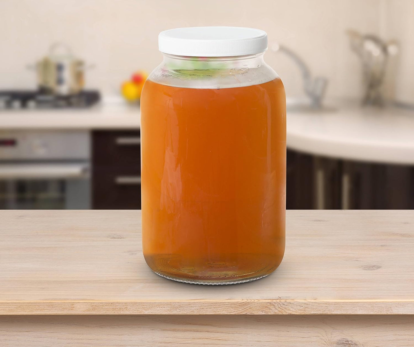 kitchentoolz 1 Gallon Glass Jar Wide Mouth with Airtight Foam Lined Plastic Lid - Large Mason Jar for Fermenting Kombucha Kefir - Storing and Canning (4)