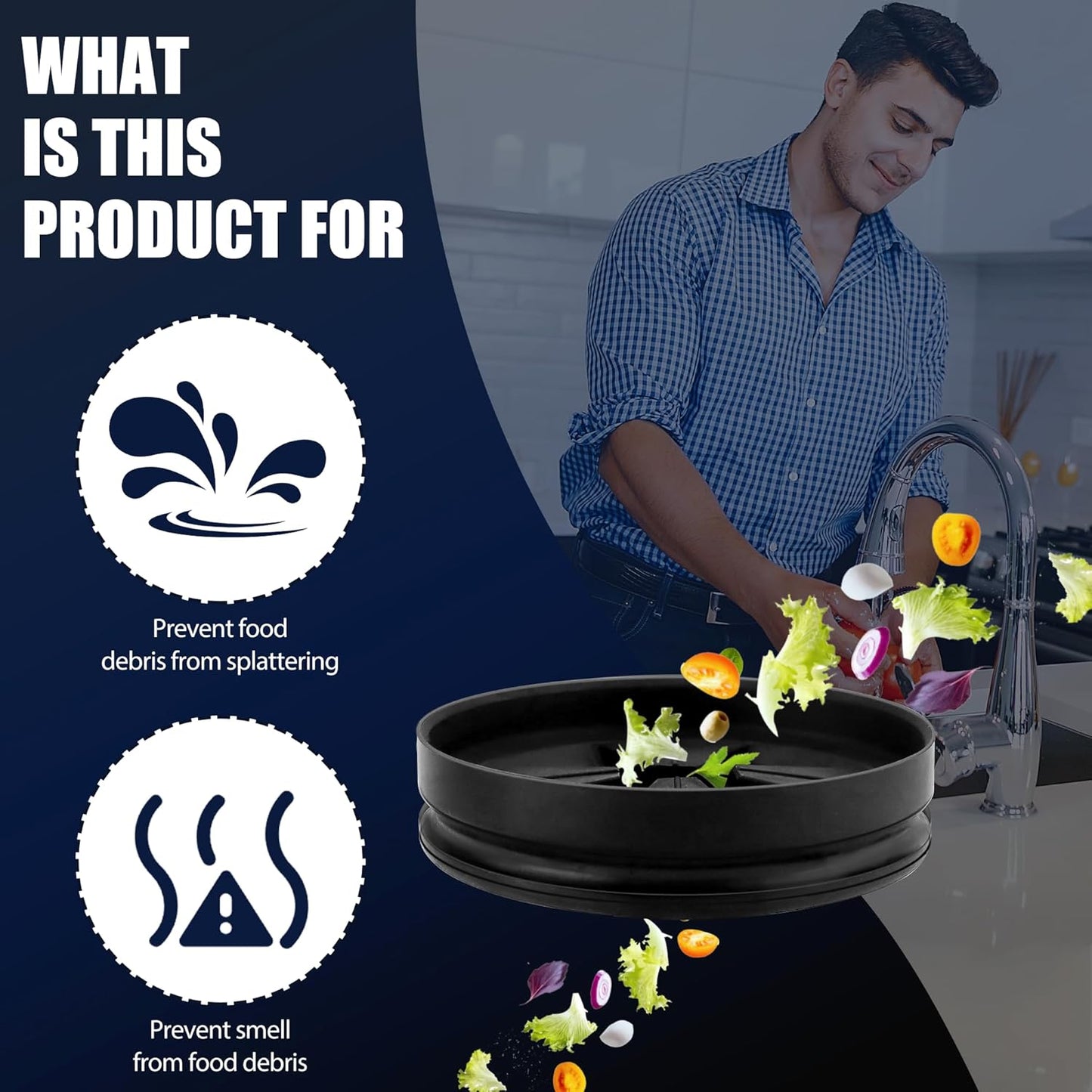 3 3/8" Garbage Disposal Splash Guards Sink Baffle QCB-AM Replacement for InSinkErator Evolution Series, Upgraded Funmit Removable Quiet Collar Drain Plugs, Garbage Disposer Accessories, Black