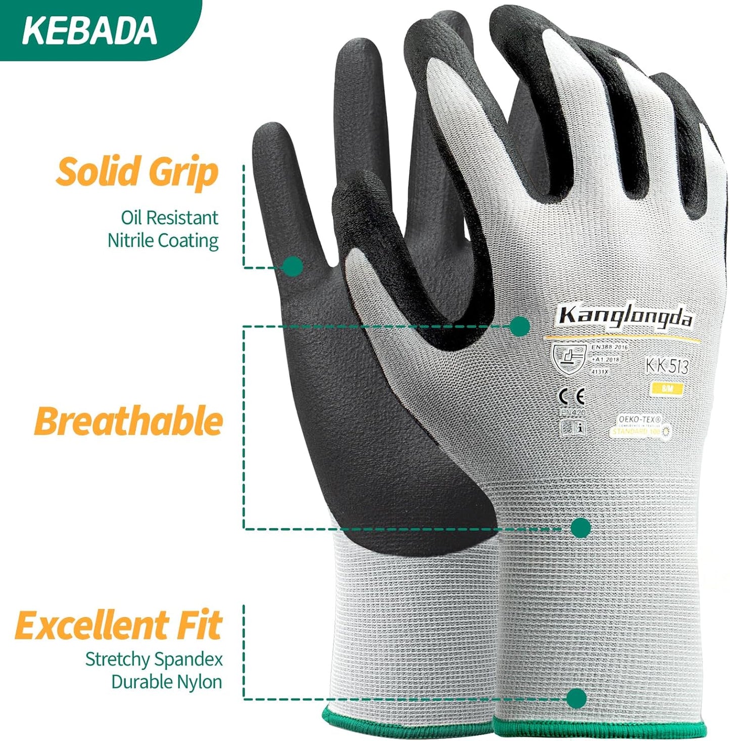 6-Paris Small Work Gloves for Men and Women, Nitrile Coated Safety Protective Gloves with Grip, Ideal for Gardening, Warehouse, Mechanic, Light Duty Construction Work