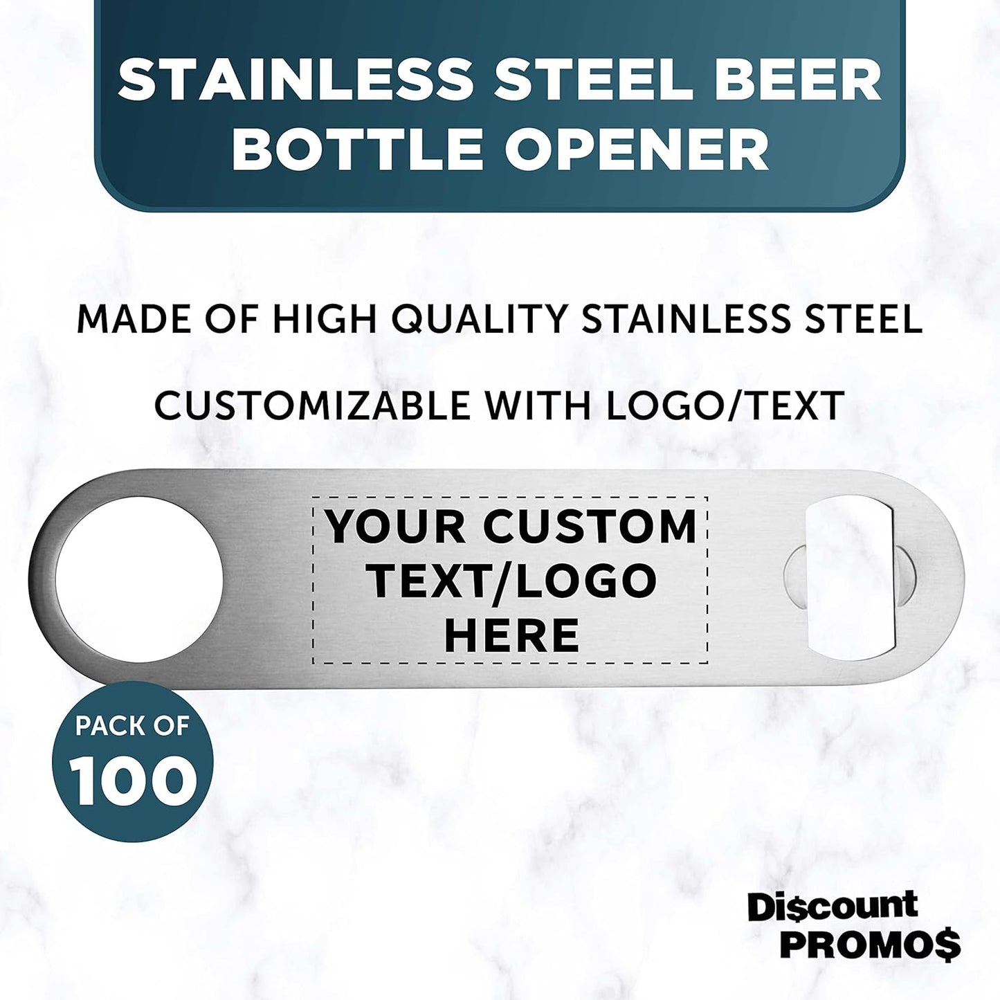 Custom Stainless Steel Beer Bottle Openers Set of 100, Personalized Bulk Pack - Bartender Kit, Bar Accessories, Perfect for Parties, Indoor & Outdoor Events - Silver