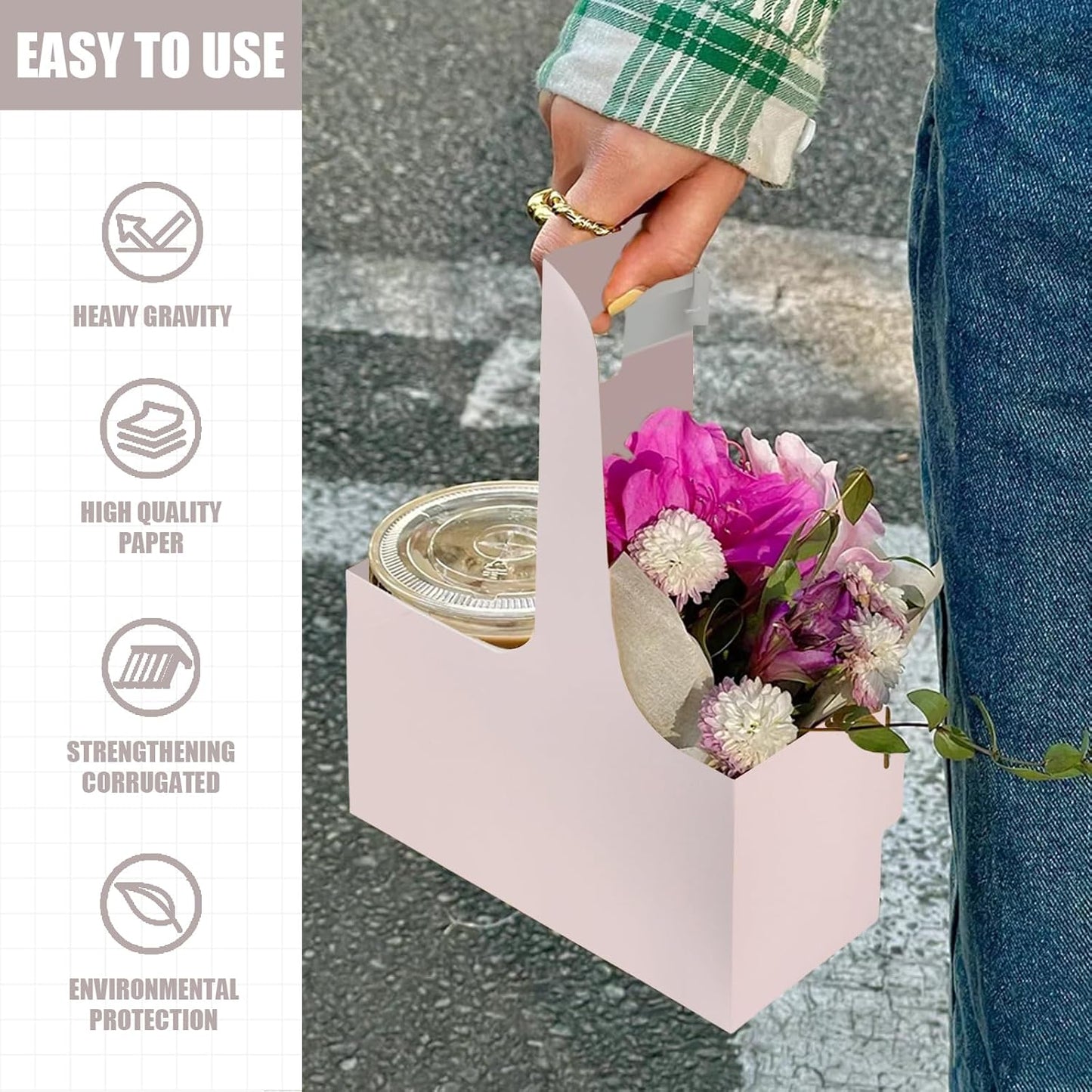 2 Cup Disposable Drink Carrier for Delivery with Handle,15 Count Pink Paperboard Cup Holder,Cup Carriers for Hot or Cold Drinks,Coffee Carrier, Food Delivery,Take Out Cup Carriers (Pink, 15 PCs)