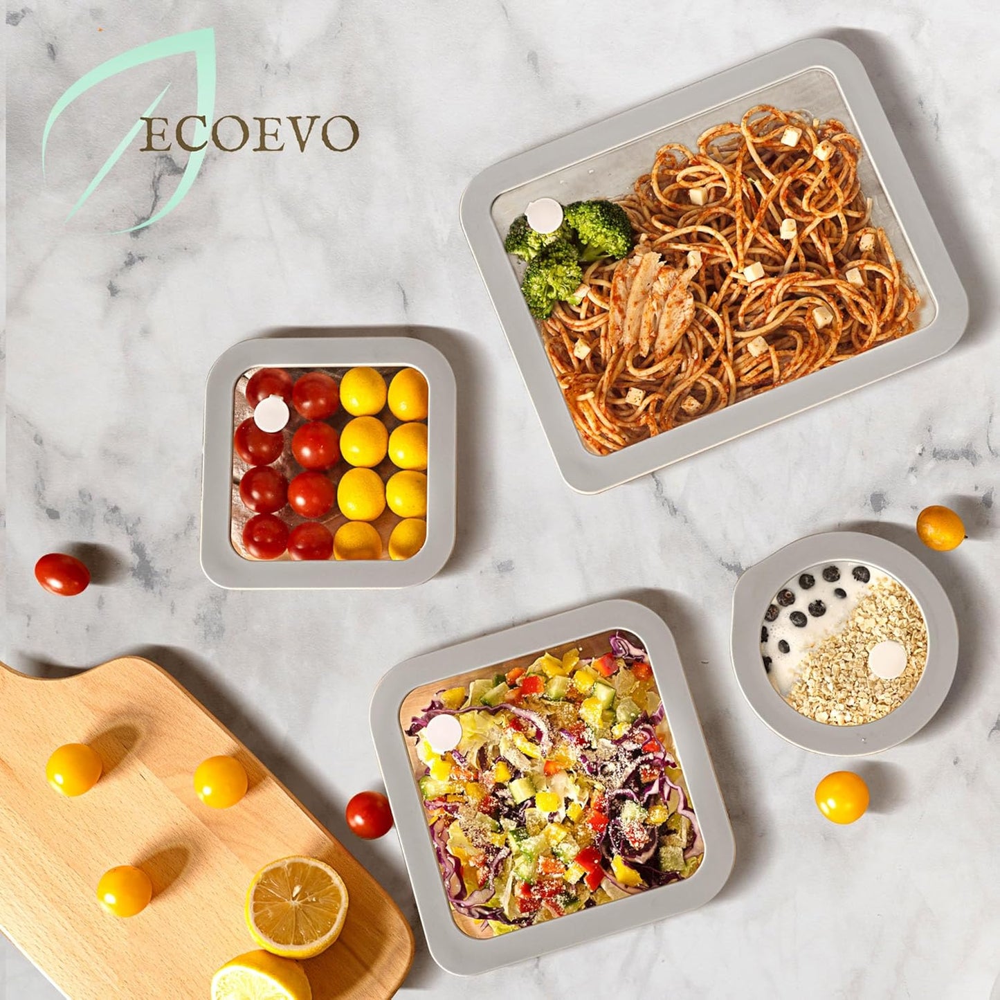 Glass Food Containers with Glass Lid, Microwave Safe Food Storage Container, Large 4 Pack Round Shape, Food Containers with Lids, Meal Prep containers with Leak Proof Lid.