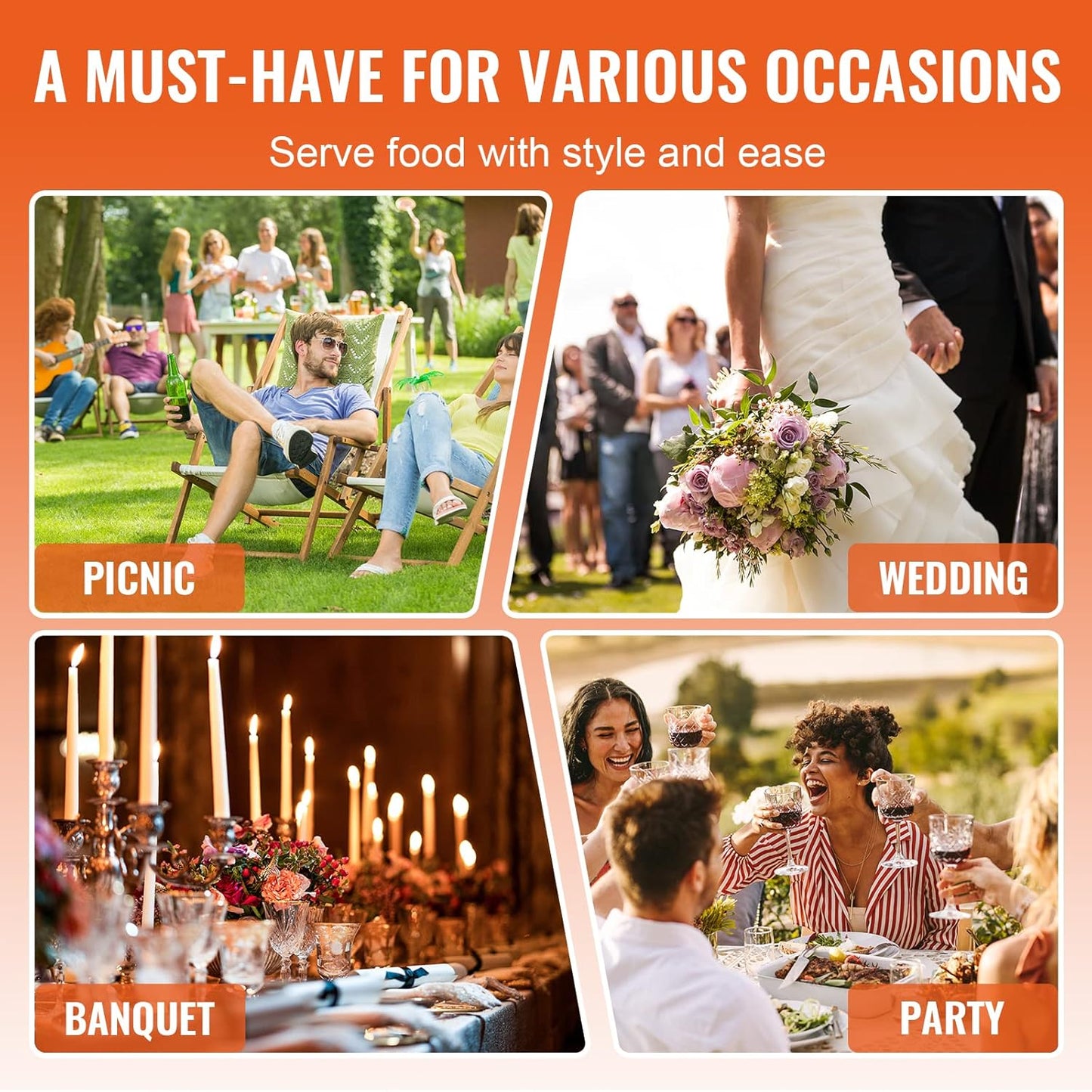 VEVOR Chafing Dish Buffet Set, 8 Qt 2 Pack, Stainless Steel Chafer with 2 Full Size Pans, Rectangle Catering Warmer Server with Glass Lid Water Pan Folding Stand Fuel Holder, for Wedding Party Banquet