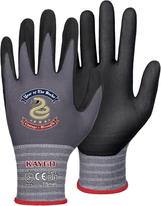KAYGO Safety Work Gloves MicroFoam Nitrile Coated, 3 Pairs KG18NB,Seamless Knit Nylon Glove for Men and Women, Ideal for Automotive,Warehouse,Construction (Small,Gray)