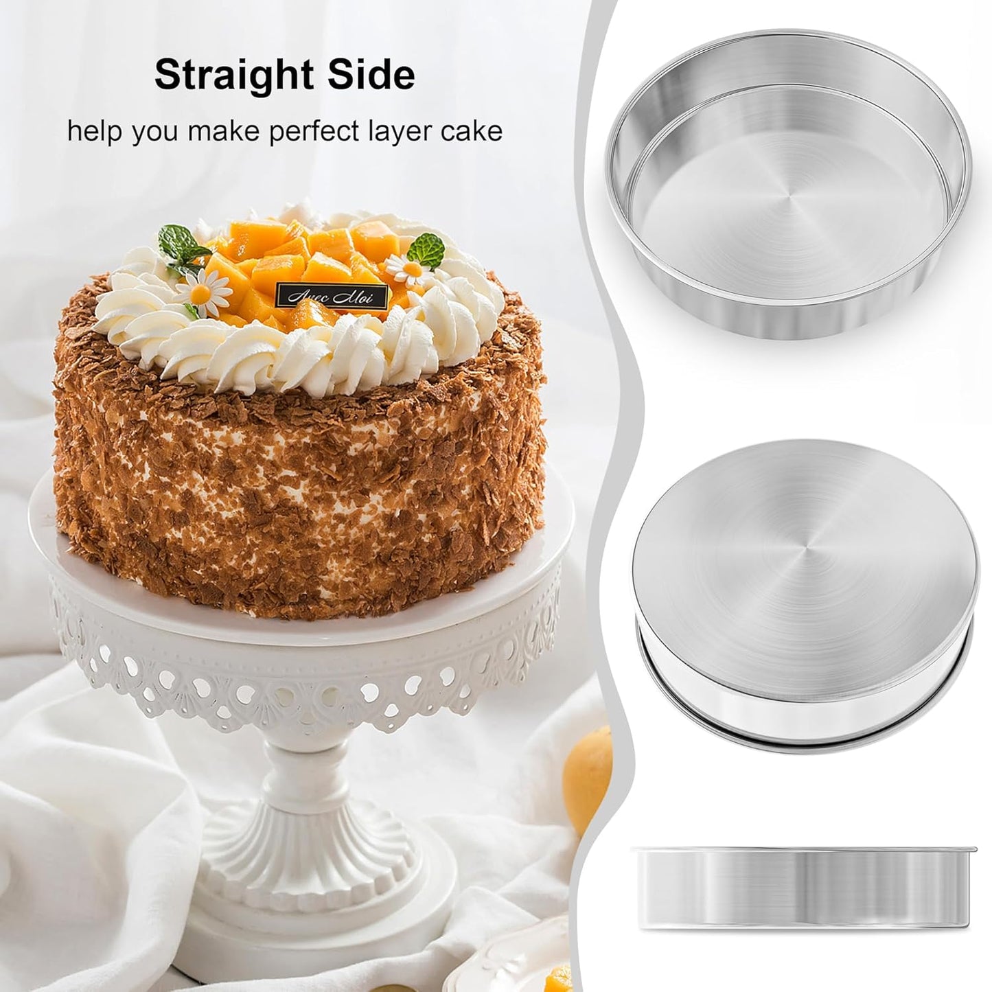 8 Inch Round Cake Pans Set of 2, Nonstick Stainless Steel Baking Pans Set with 100PCS Parchment Papers, Durable Birthday Christmas Circle Layer Cake Pans, Cake Pans Sets for Baking, Dishwasher Safe