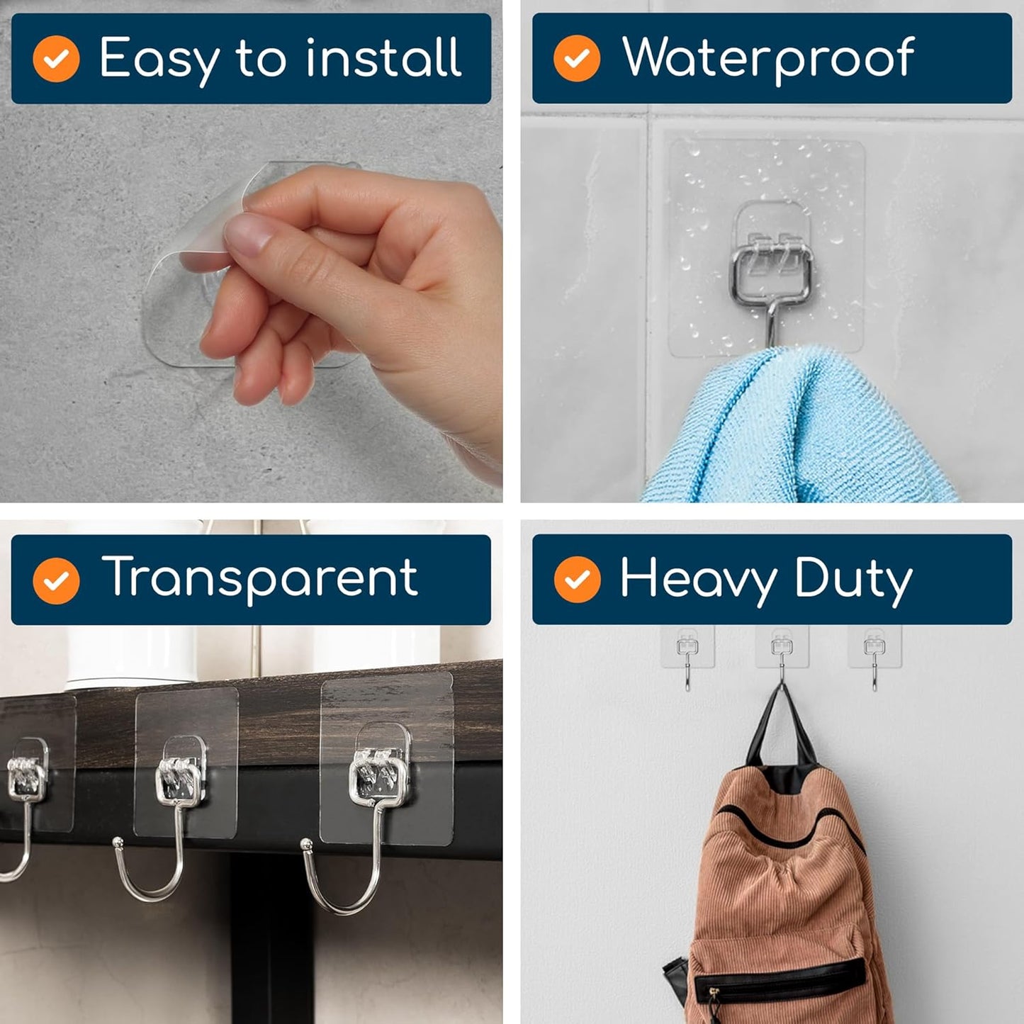 GLUIT Adhesive Large Wall Hooks for Hanging Heavy Duty 22 lbs Hook for Walls No Damage (6 Large Hooks)