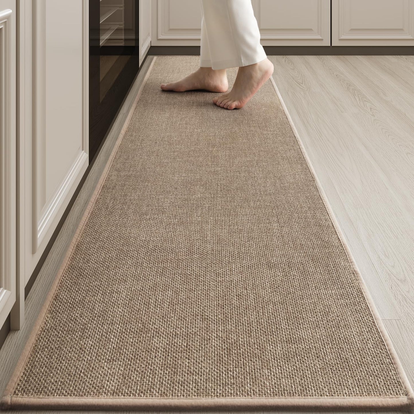 tchdio Kitchen Mats for Floor, Rubber Backed Kitchen Rugs Non Slip Washable, Superior Absorbent Kitchen Runner Rug Easy to Clean, Comfort Kitchen Floor Mat Front of Sink (Tan, 20" × 70")