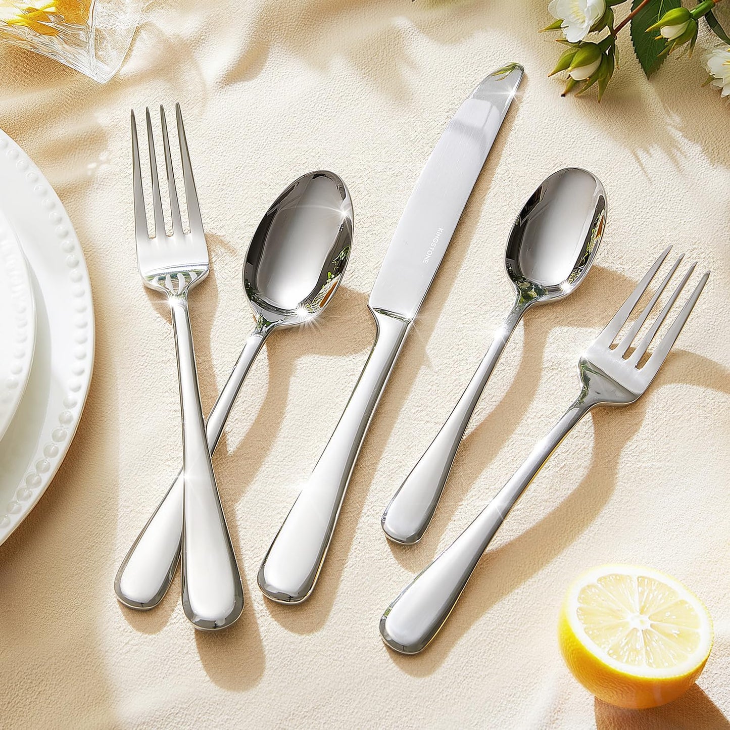 KINGSTONE 20 Pieces Silverware Set for 4, Premium Stainless Steel Flatware Set, Heavy Duty and Modern Design Cutlery Set, Mirror Polished, Dishwasher Safe