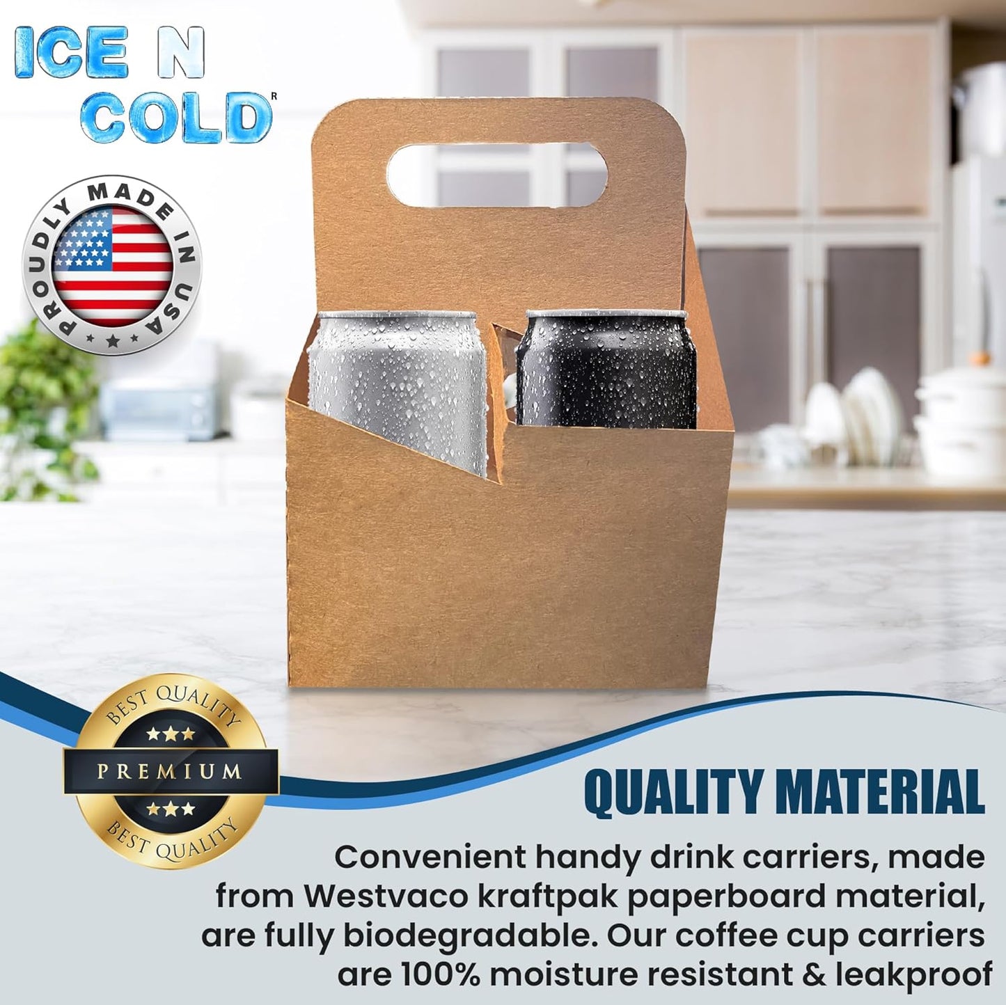 4 Cup Drink Carrier With Handle | Kraft Paperboard Cup Holder | Disposable Cup Holder for Hot or Cold Drinks | Cup Carrier for Food Delivery Services, Uber Eats, Door Dash (100)