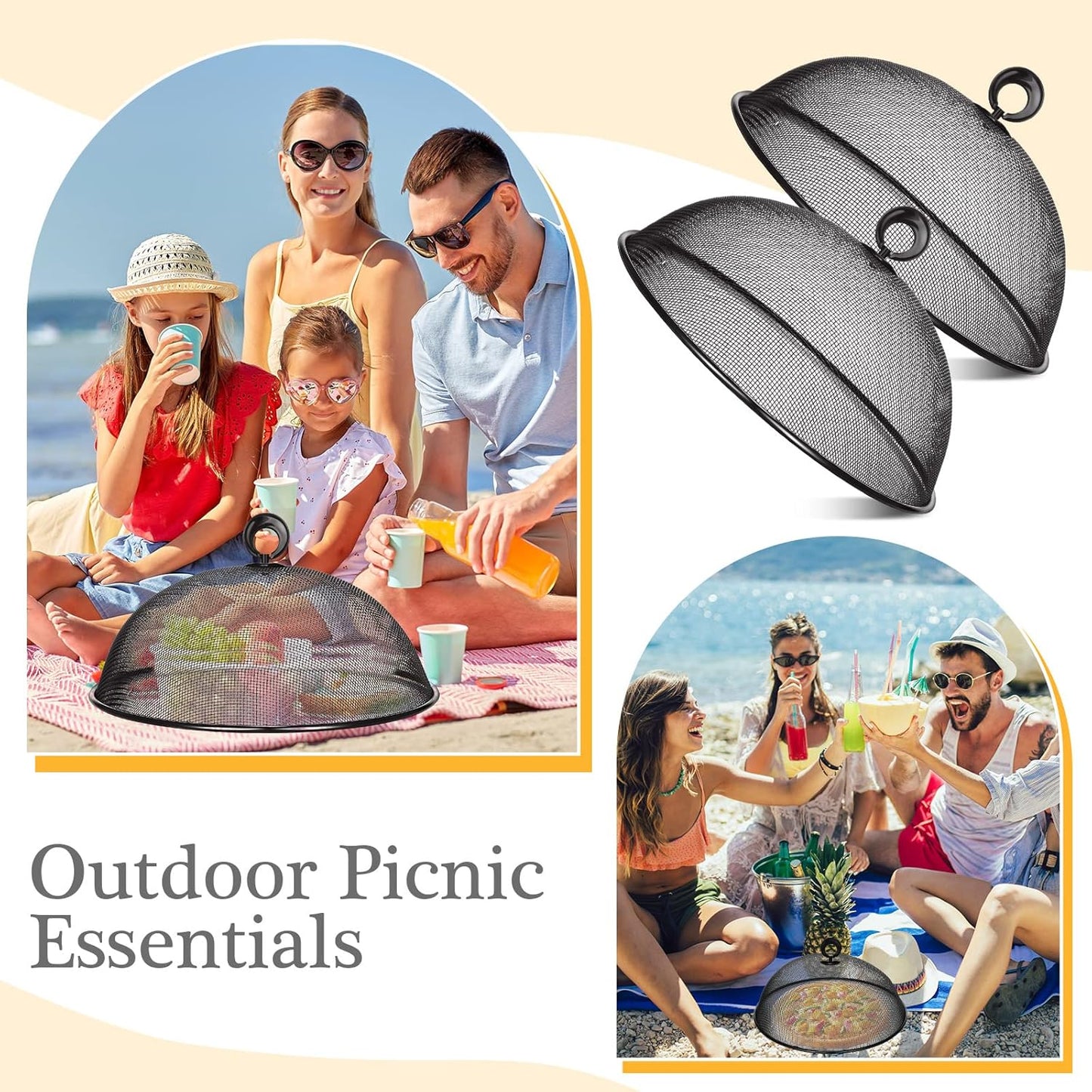 Gerrii 6 Pcs Metal Mesh Food Cover Outdoor Mesh Food Tents Dome Screen Plate Covers for Dinner Plates Reusable Fruit Fly Nets Picnic Food Umbrella for Table, BBQ, Camping, Party (Black,11 Inch)