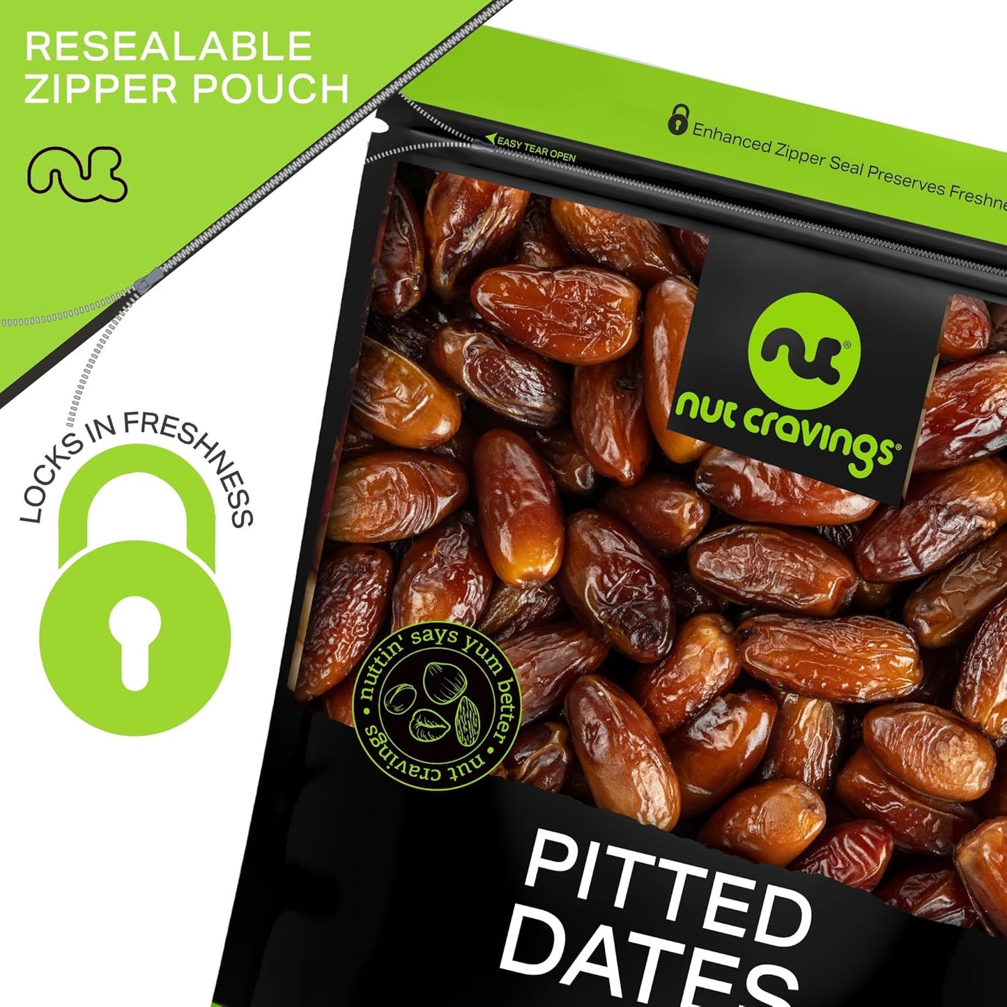 NUT CRAVINGS - Sun Dried Deglet Noor Dates Pitted, No Sugar Added (16oz, 1 LB) Bulk Dry Fruits Packed Fresh in Resealable Bag - Sweet Healthy Snack, Naturally Grown, Vegan, Kosher
