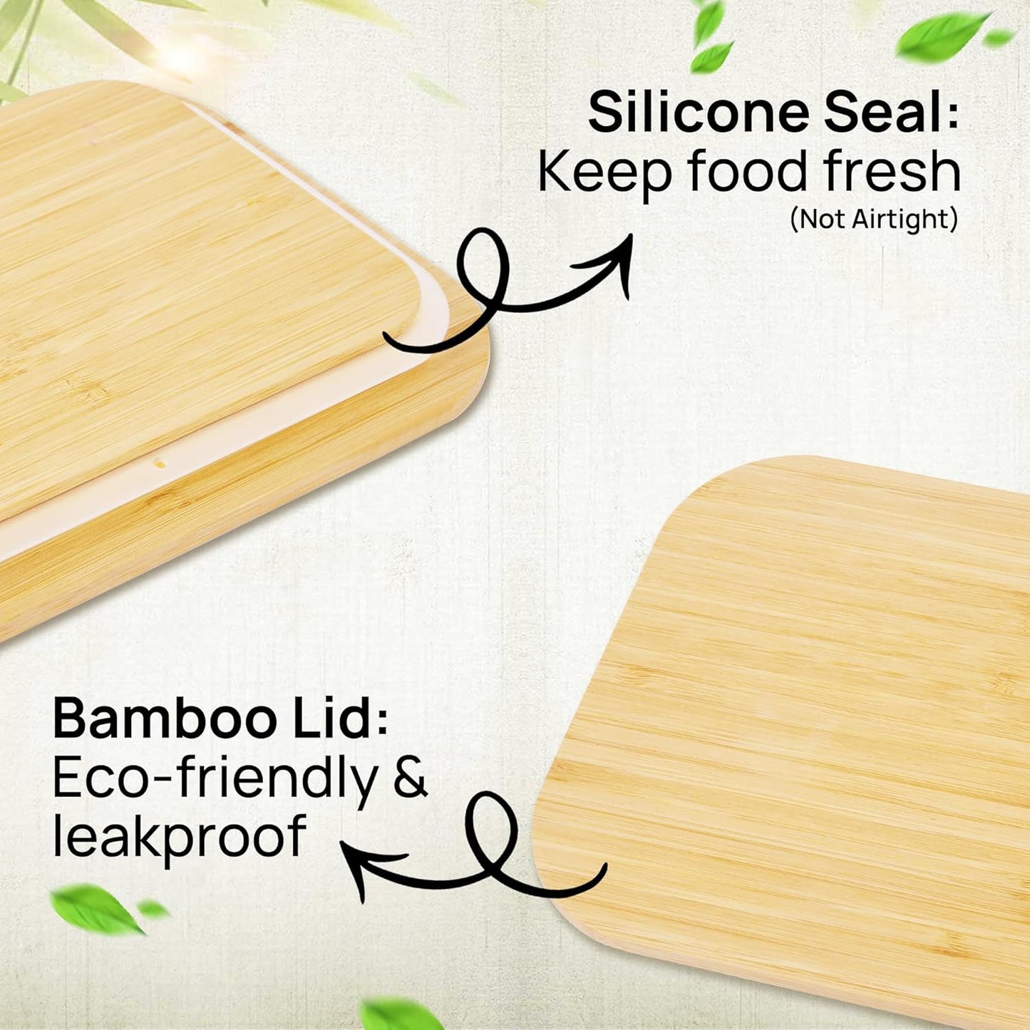 Vtopmart Glass Food Storage Containers with Bamboo Lids, 4 Pack Meal Prep Glass Containers Safe for Microwave, Oven, Freezer and Dishwasher, BPA Free