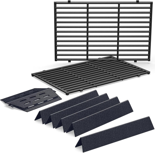 Genesis Grill Parts for Weber Genesis 300 Grills with Front Control Knob, Genesis E310 S310 E/S320 E/S330, Grill Grates 7524 7528, Flavorizer Bars & Heat Deflectors for Weber 7621 7620 65505