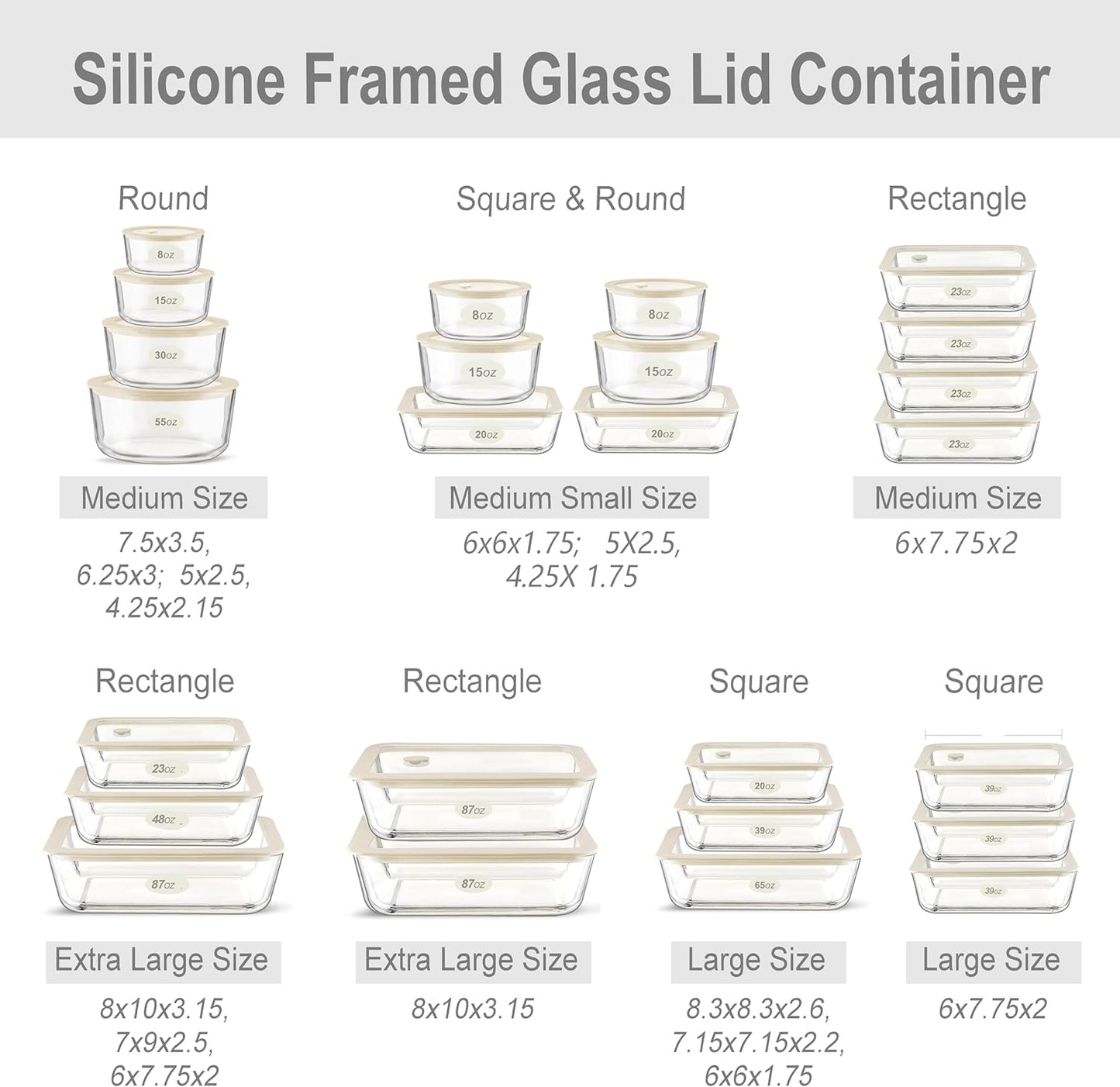Urban Green Glass Food Container Set with Glass Lid, 4 Pack, Meal Prep Containers with Silicone Framed Airtight Lid, Leakproof, 100% Plastic Free,