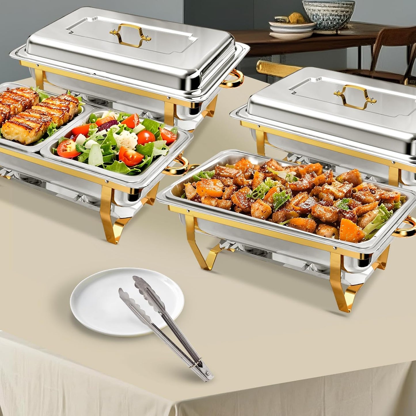8QT 4 Pack Chafing Dishes for Buffet, Multiple Food Pans Combo Gold Chafing dish, High Grade Food Warmers for Parties, Events, Weddings, Indoors & Outdoors