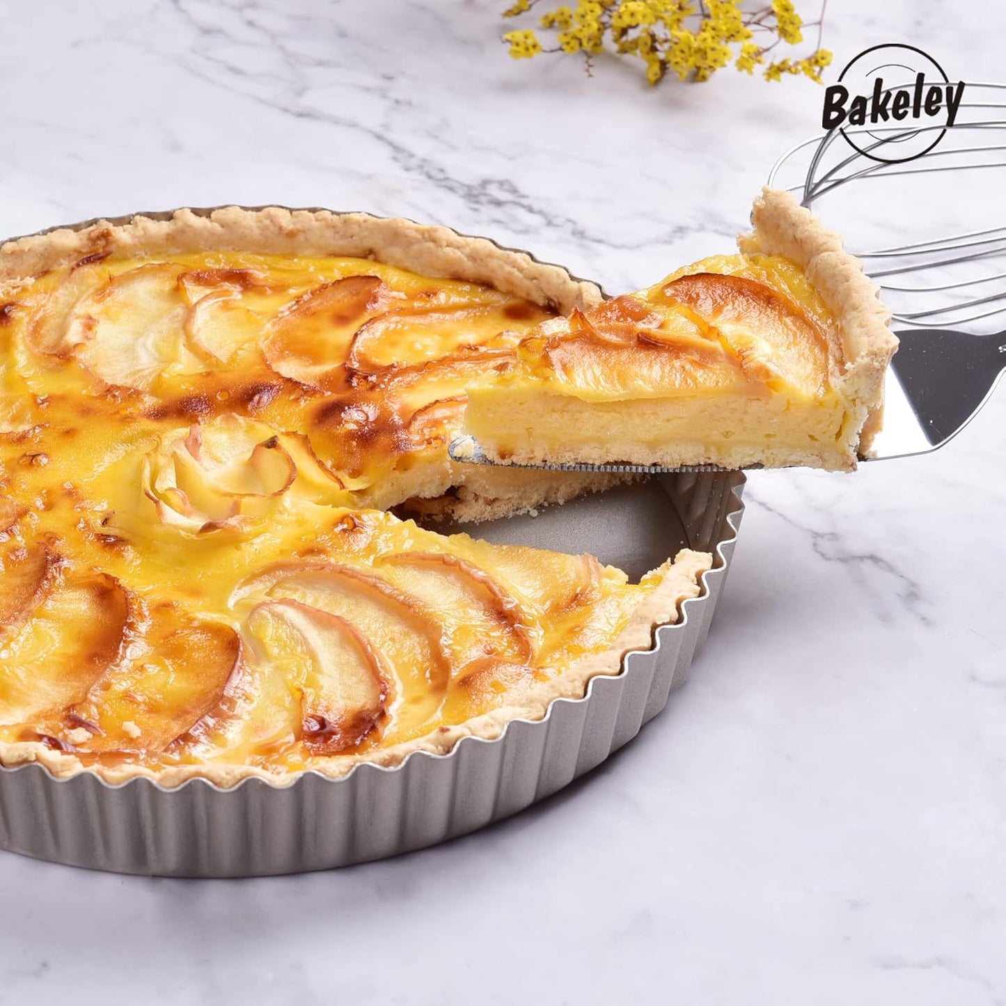 10-Inch Round Tart Pan with Loose Removable Bottom, Non-Stick Carbon Steel Quiche Pan for Oven Baking (Champagne Gold)