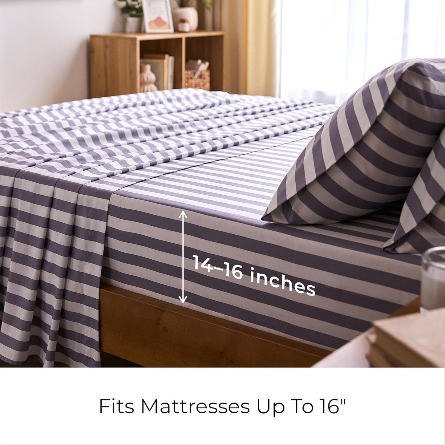 Mellanni California King Sheets Set - 4 PC Iconic Collection Bedding - Hotel Luxury, Soft, Cooling Bed Sheets - Wrinkle, Fade, Stain Resistant (Cal King, Oxford Stripe Hazy Lilac)