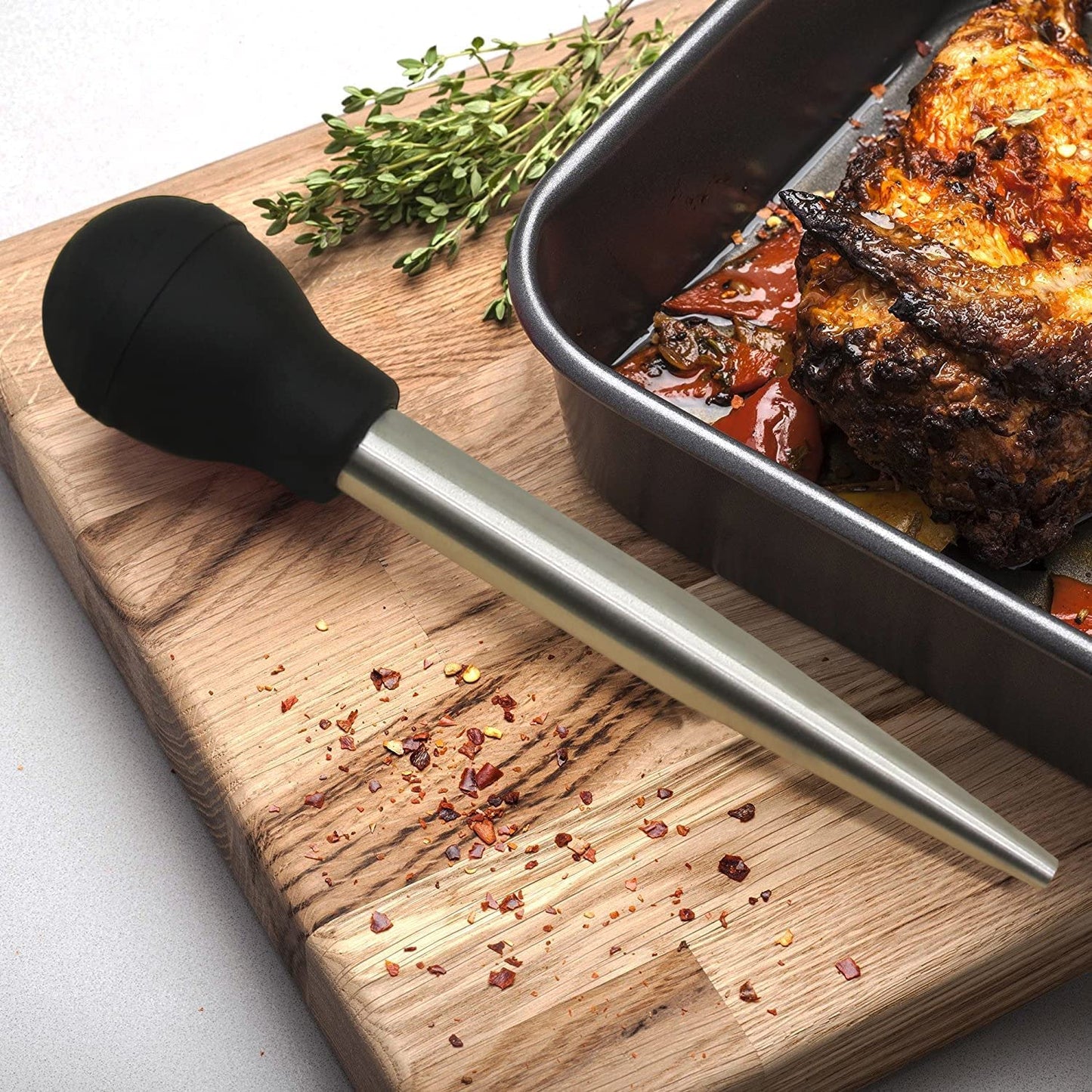 KAYCROWN Turkey Baster and Roast Lifters with Non-Slip Handle, Rubber Baster with 2 Marinade Needles & Stainless Steel Poultry Forks Set