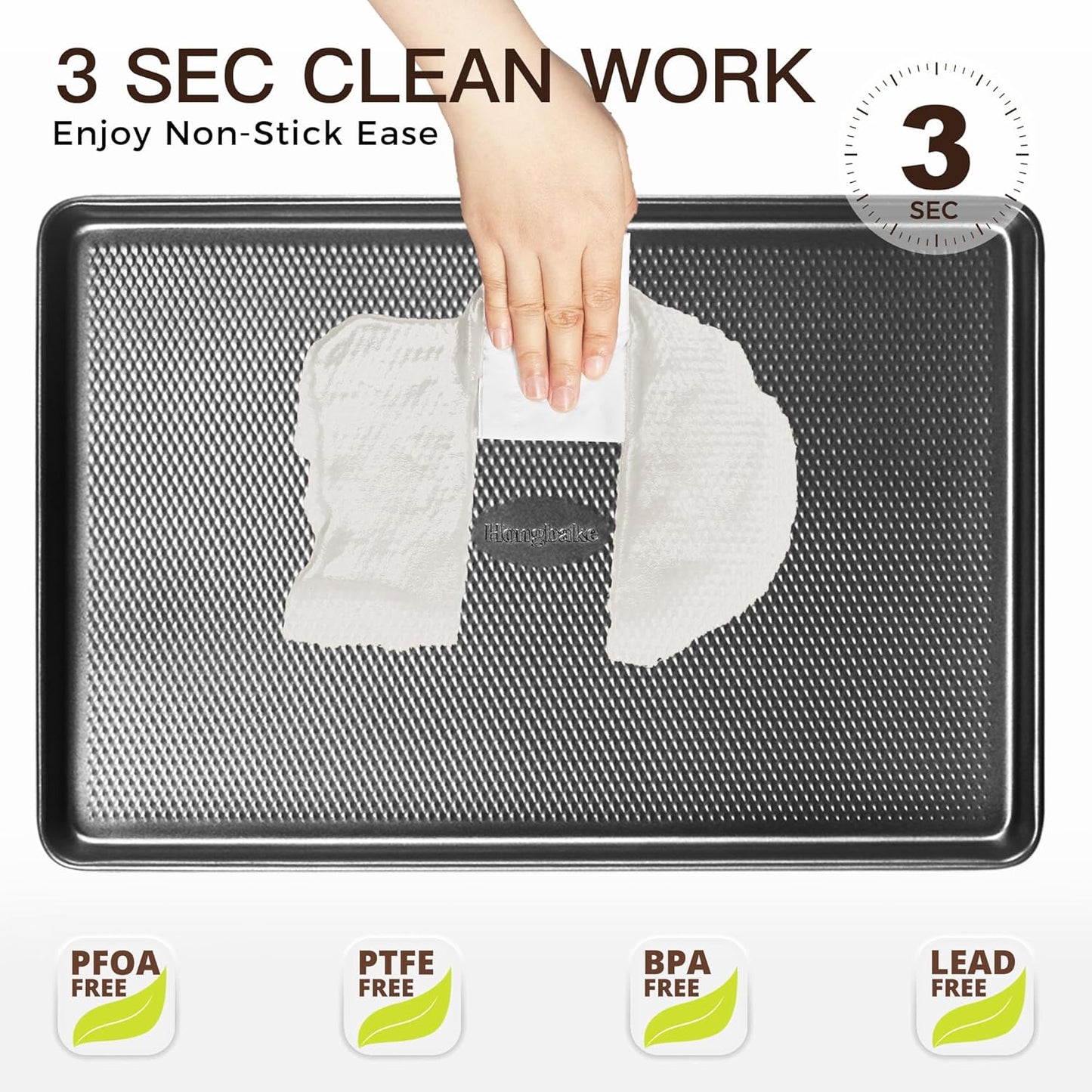 HONGBAKE 2 Pack Jelly Roll Pan Set 15x10, Cookie Sheets for Baking with Diamond Texture, Baking Sheets Non Stick, Non Toxic Oven Trays for Cooking, Heavy Duty 57% Thicker Carbon Steel, Dark Gray