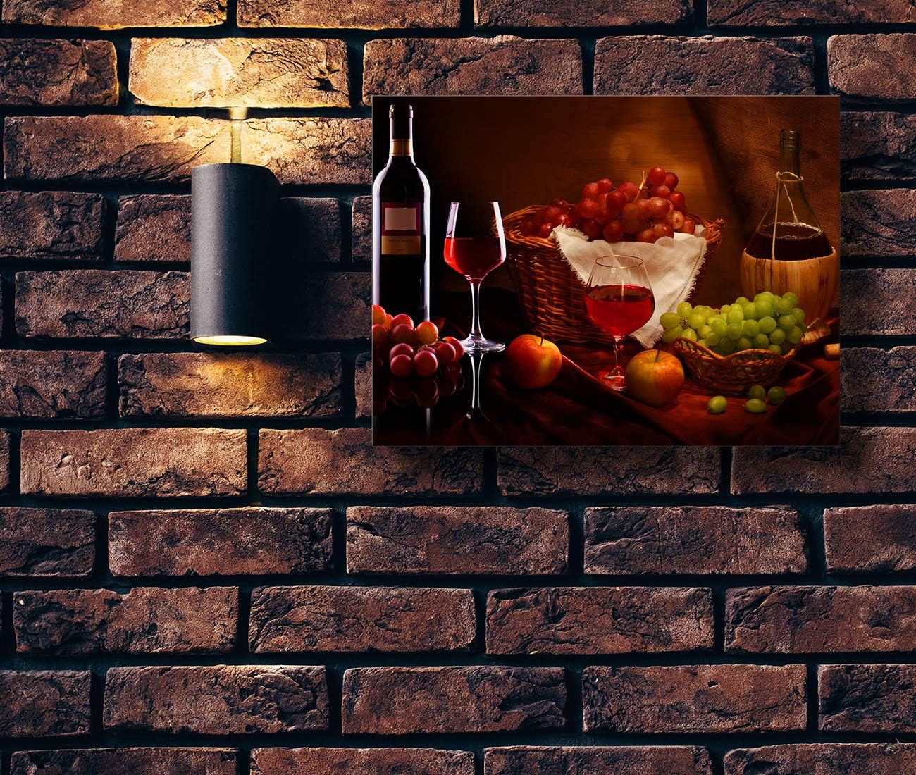 Looife Kitchen Still Life Canvas Wall Art, 48x32 Inch Gallery Wrapped Wine Cup with Grapes Picture Prints Wall Decor, Food Art Deco for Dining Room and Bar