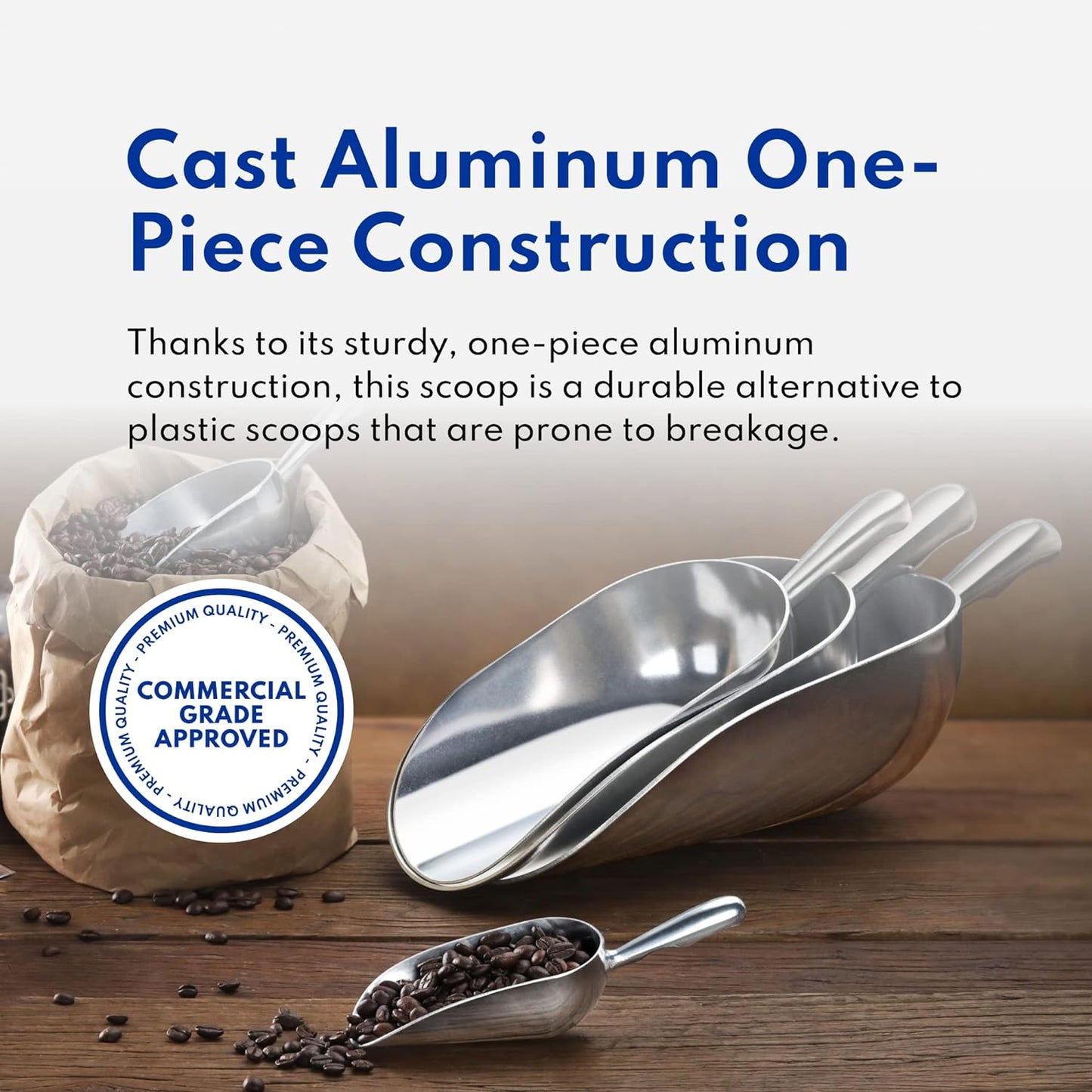 New Star Foodservice 34547 One-Piece Cast Aluminum Round Bottom Bar Ice Flour Utility Scoop, 24 -Ounce, Silver (Hand Wash Only)