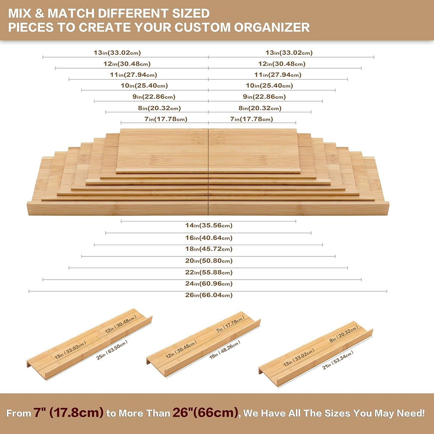 Bamboo Spice Rack Drawer Organizer - 8 Piece Set - 8" or 16" Wide