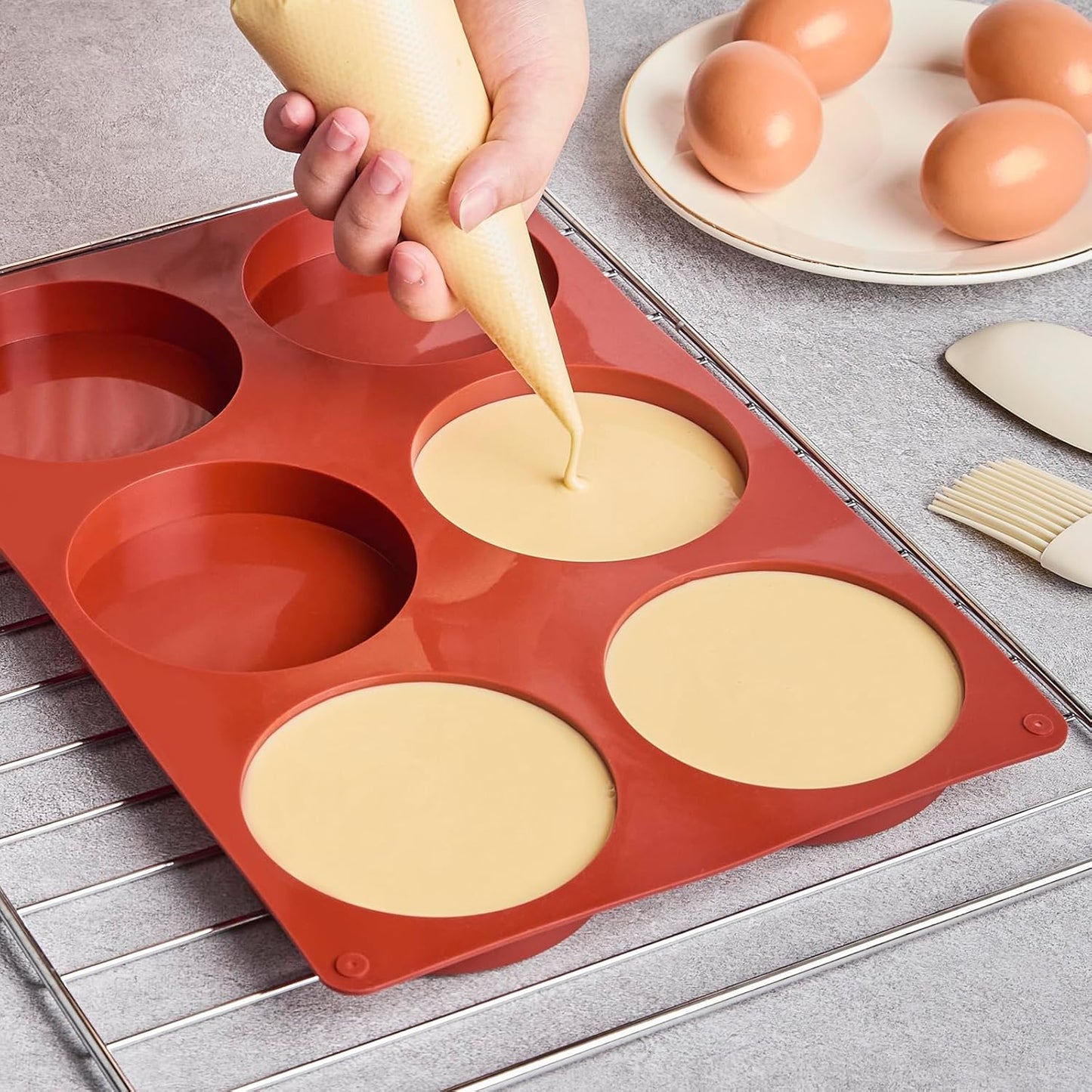 2 Pack Silicone Egg Mold for Breakfast Sandwiches, 4 Inch Non-Stick Jumbo Muffin Top Pan Round Baking Mold for English Egg Muffin, Hamburger Bun, Whoopie Pie