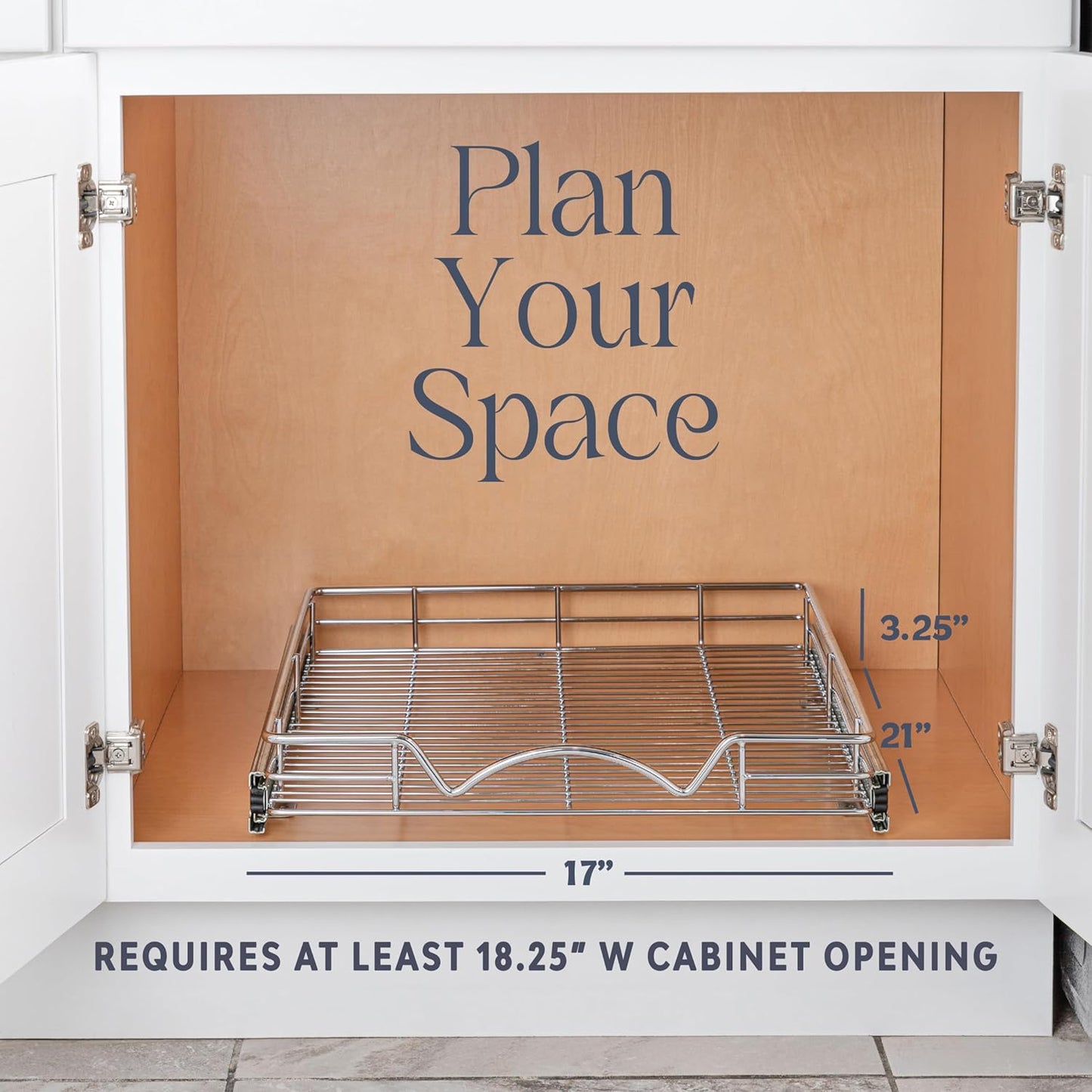 HOLDN’ STORAGE Pull Out Cabinet Organizer, Heavy Duty Caddy w/Lifetime Limited Warranty -17”W x 21”D - Requires At Least 18-1/4” Cabinet Opening, Steel Metal Cabinet Drawers Slide Out, Chrome