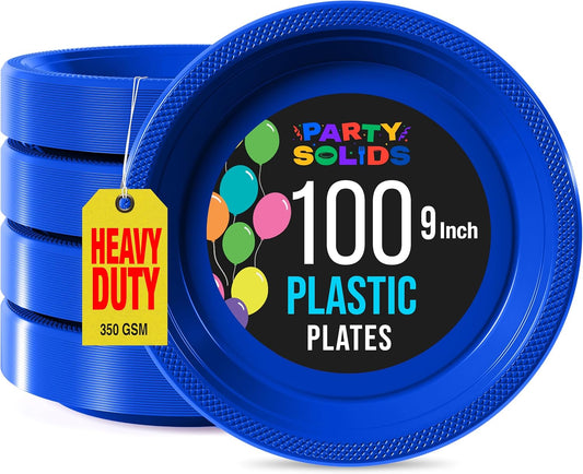 Exquisite Party Solids Dark Blue Plastic Plates For Party 9" Dark Blue Disposable Plates Heavy Duty Supplies 100 Pcs Plastic Dinnerware Sets Heavy Duty 350 GSM Disposable Dinnerware Set
