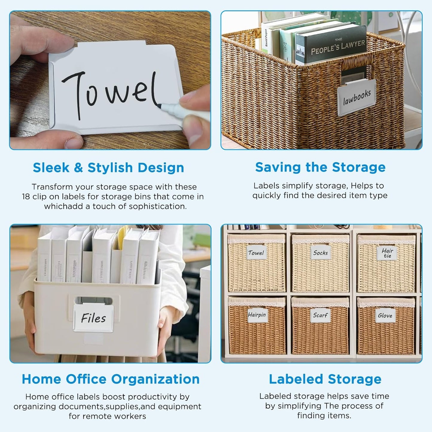 Metal Pantry Baskets Labels Clip On for Storage Bins | Edge Fold-Cream (Edge Fold-White, 18 Metal Label Clip)