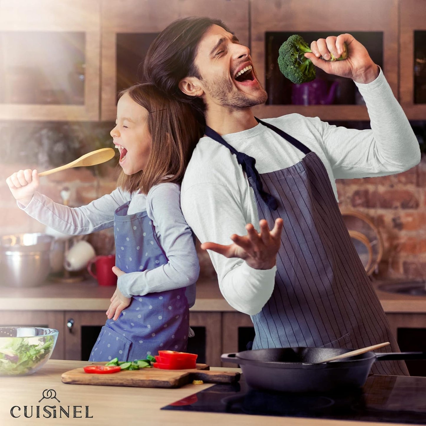 Cuisinel Cast Iron Skillet - 12"-Inch Frying Pan with Assist Handle + Red Silicone Grip Cover - Pre-Seasoned Oven Safe Cookware - Indoor/Outdoor Use - Grill, Stovetop, Induction, BBQ and Firepit Safe