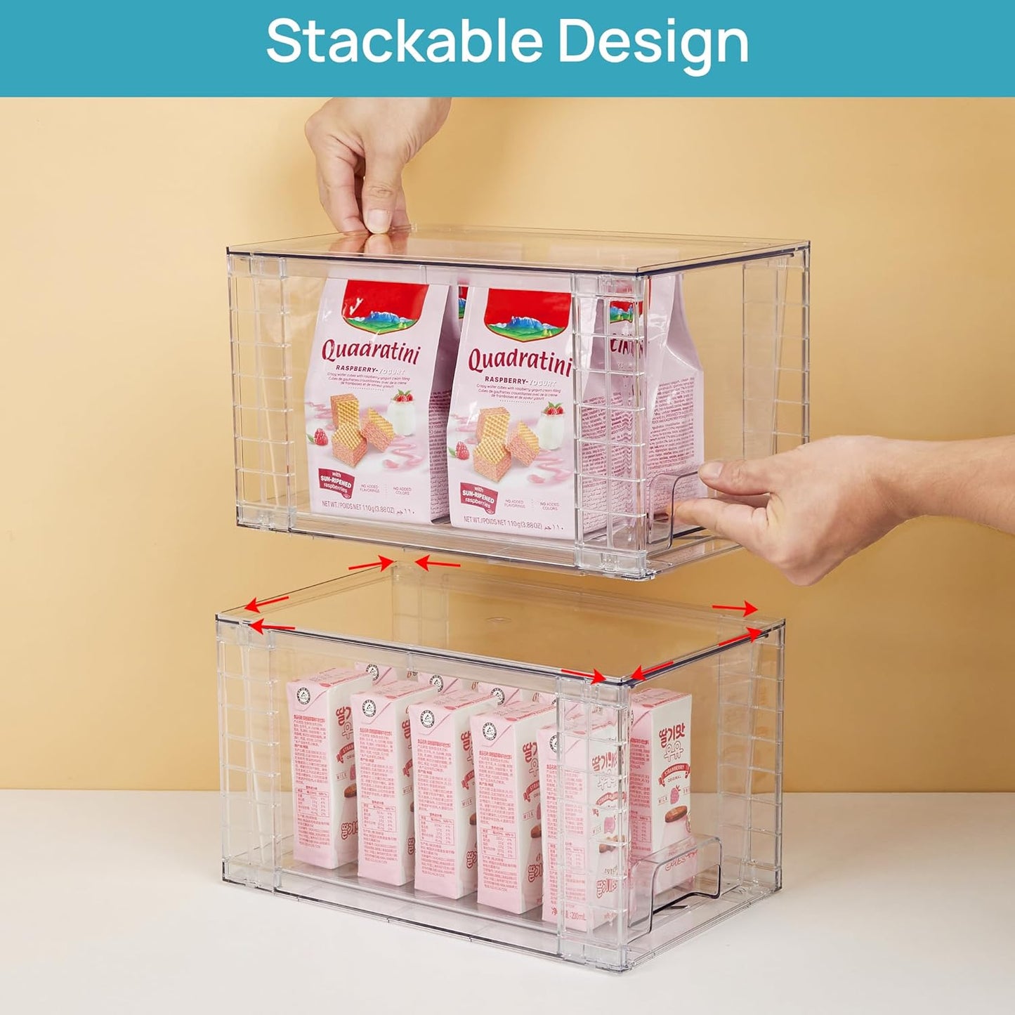Vtopmart 2Pack Large Stackable Kitchen Pantry Storage Drawers, Clear Organizer Bins with Handles, Acrylic Drawer Organizers for Kitchen Pantry, Bathroom Undersink, Cabinet Organization and Storage