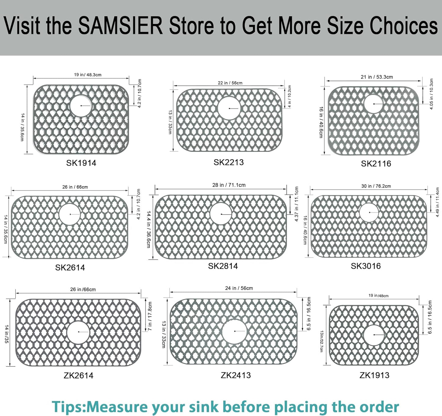 Silicone Sink Protectors - 13x11 & 16x12 & 19x14 & 22x13 & 24x13 & 26x14 & 28x14 & 30x16, Large Grid Mats for Farmhouse Sink (24'x13', Center Drain)