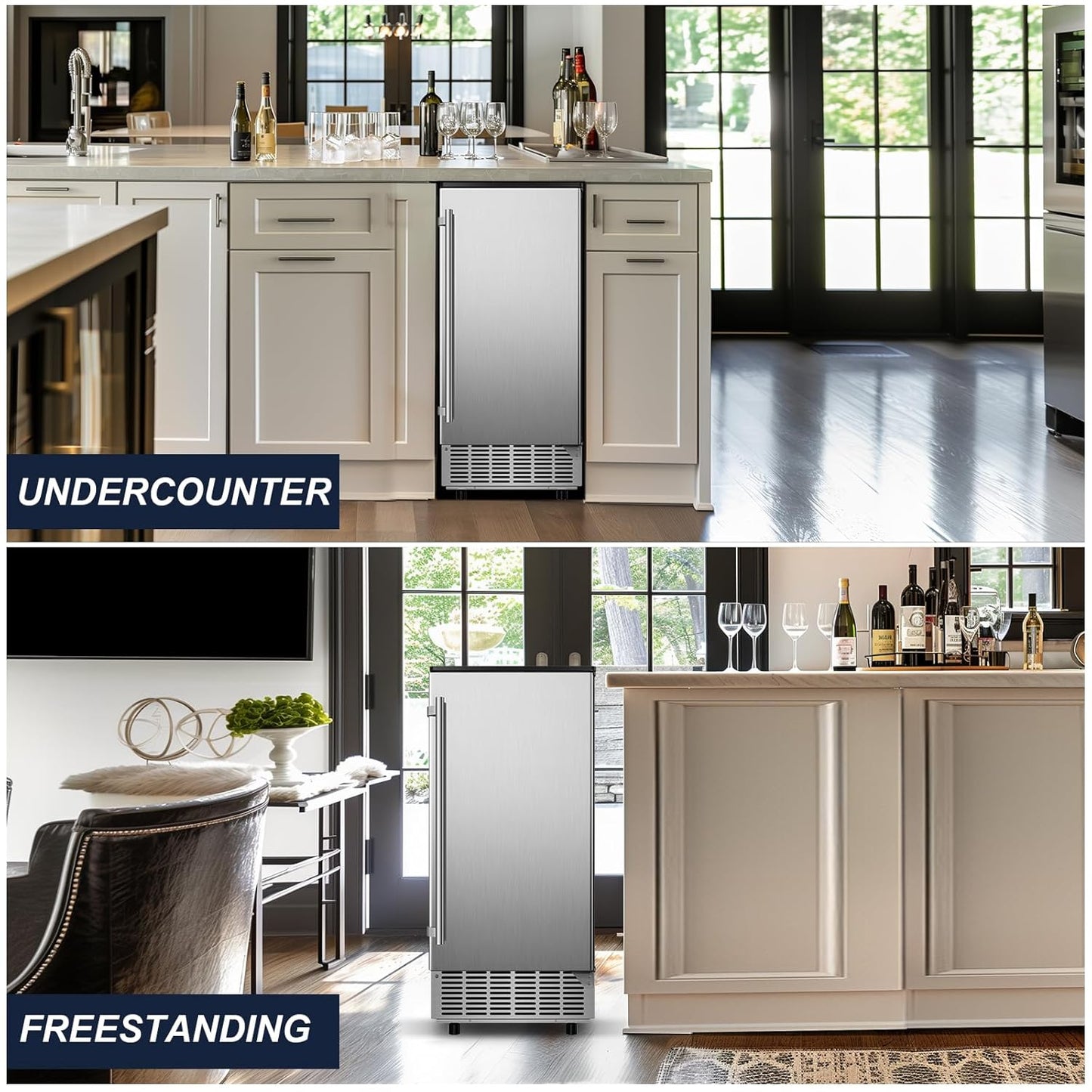 120LBS/24H High Output - Commercial Under Counter Ice Maker with 30LBS Storag e- Reversible Door, Built-in/Freestanding Design, Self-Cleaning & 24H Timer - for Home Bars, Restaurants & Commercial Use