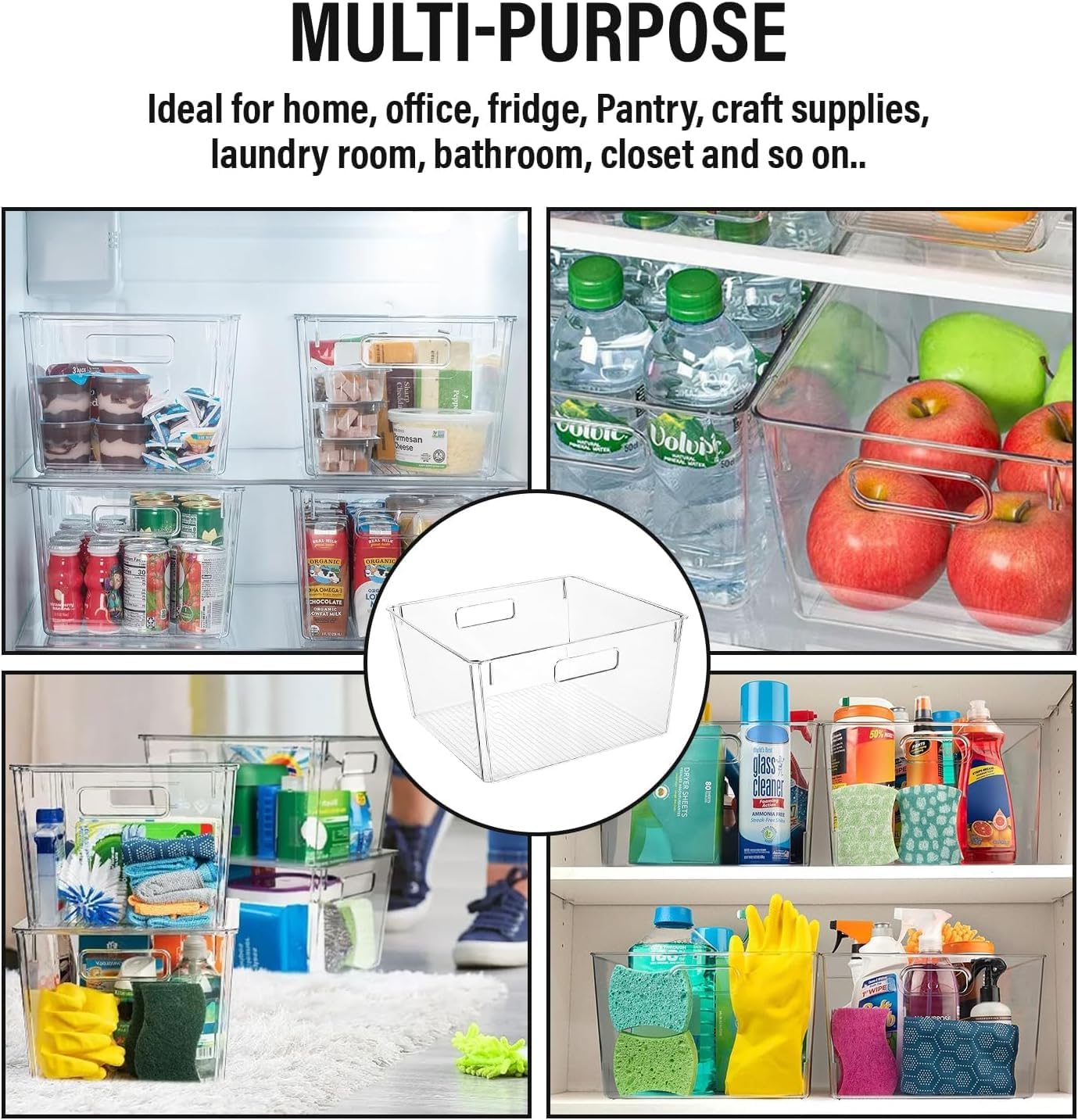 Extra Large Clear Plastic Storage Bins, Perfect for Kitchen Organization or Pantry Organization and Storage, Laundry Room, Fridge, Freezer Organizer Plastic Storage Containers for Organizing