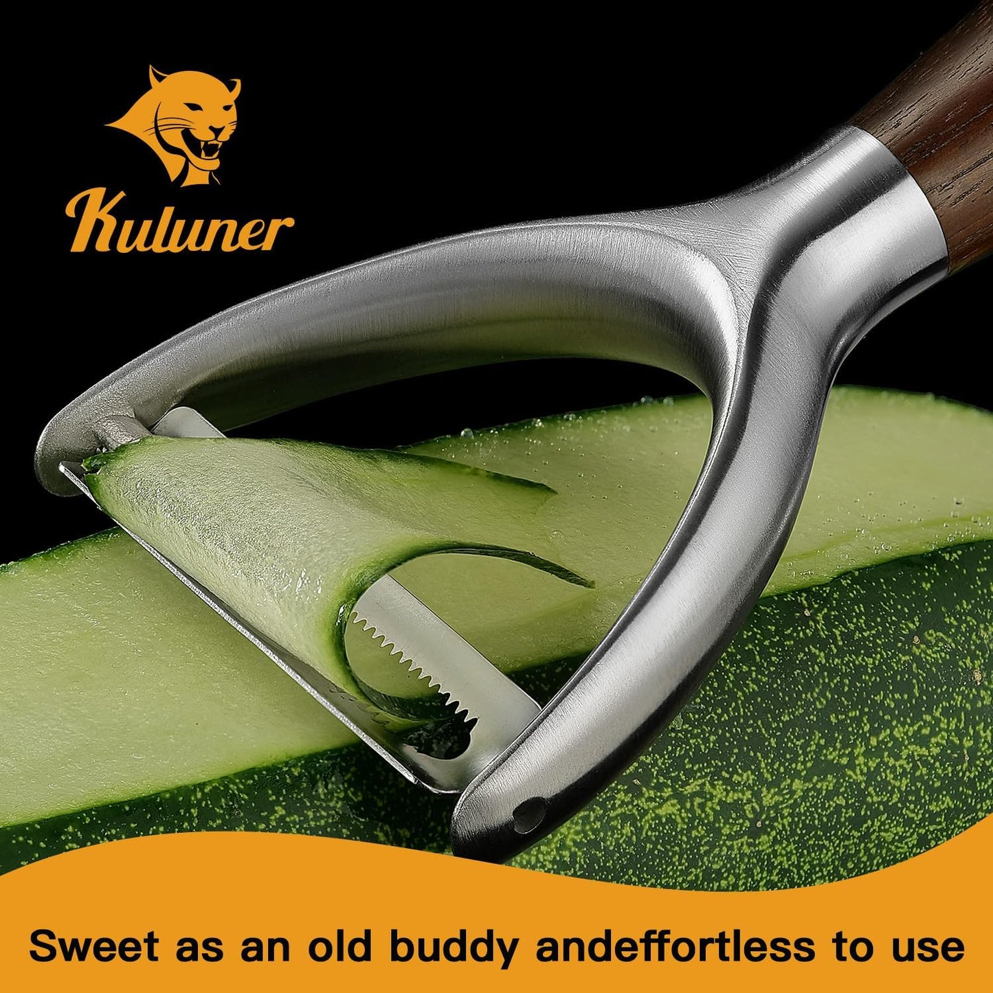 Serrated Blade Premium Y Type 304 Stainless Steel Multifunctional Kitchen Peeler Real Wood Handle Ultra Sharp Blade Vegetable Potato Apple(Carbonized Wood)