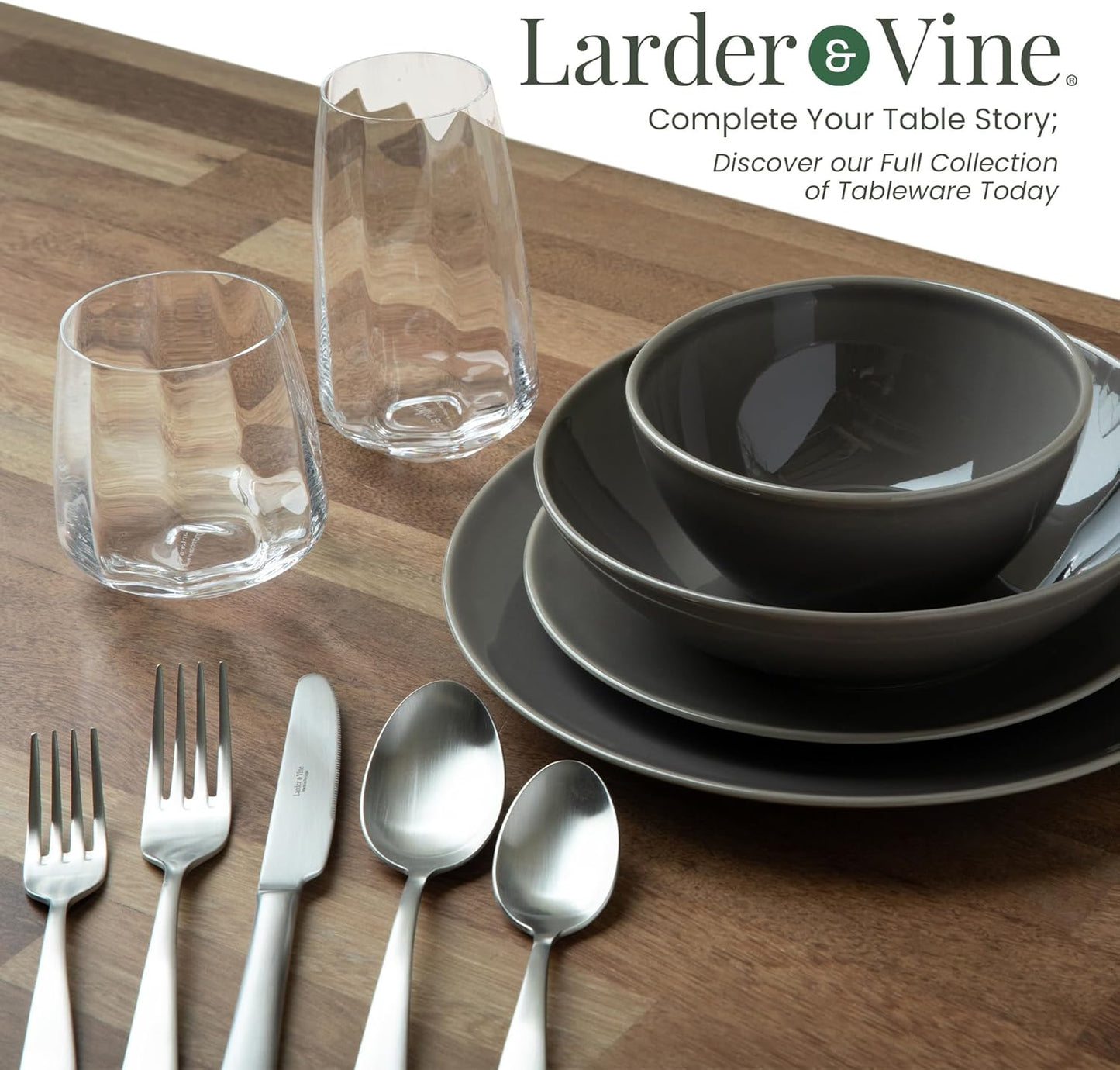 Signature Stainless Steel Flatware 20-Piece Set - Service for 4, Premium Stainless Steel with Weighted Handles, Dishwasher Safe, Everyday or Special Occasion Cutlery (Satin Finish)