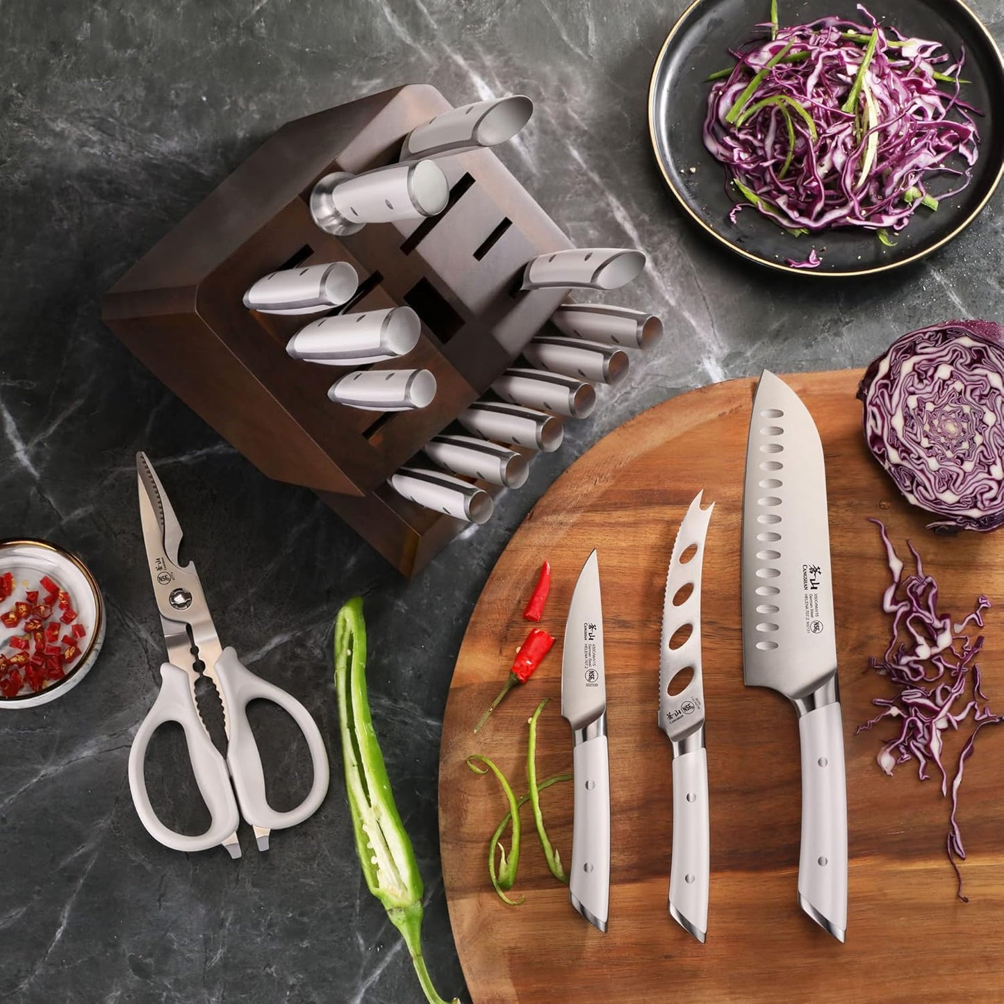 Cangshan HELENA Series German Steel Forged Knife Block Set (17-Piece, White)