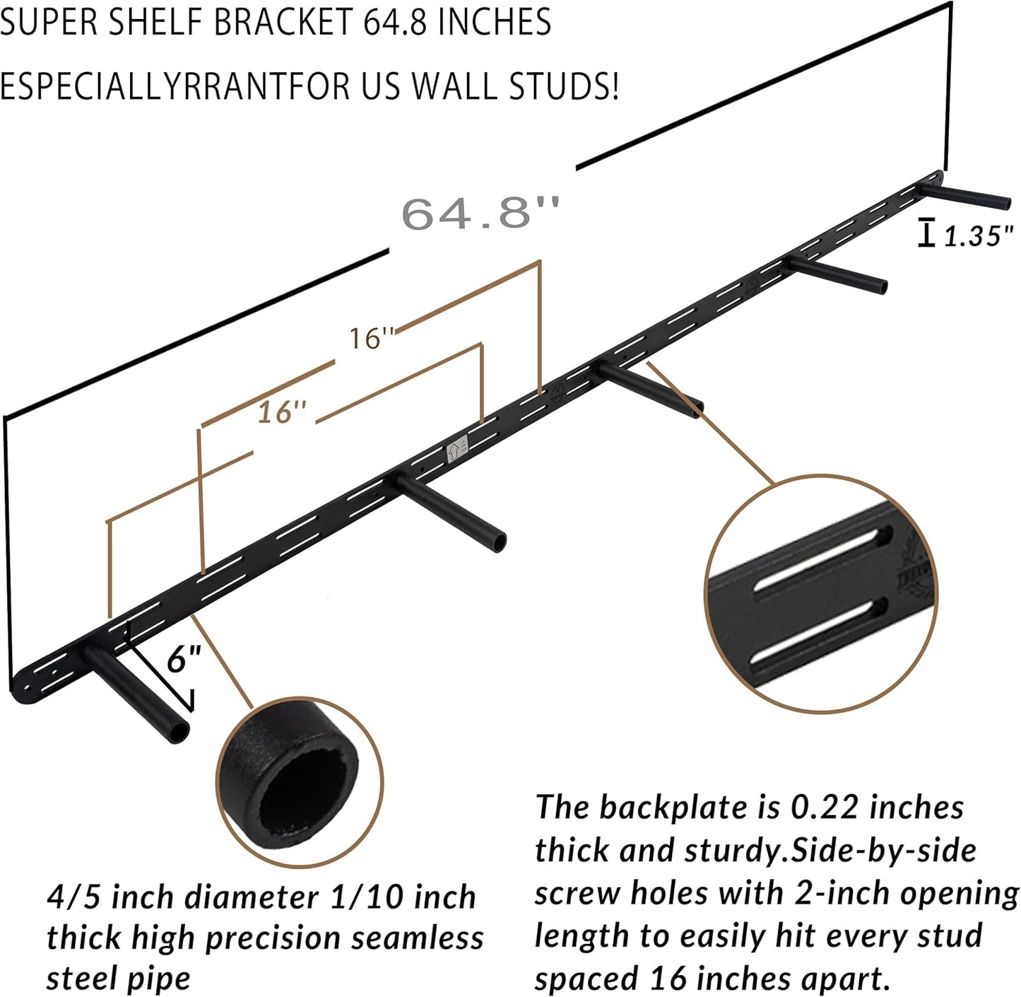 Rustic Floating Shelves 72 inch Long 8 "deep Set of 2, Heavy Duty Wood Wall Mounted Shelves for Bathroom Living Room Kitchen,Book Shelves with Thickened Hidden Bracket- White