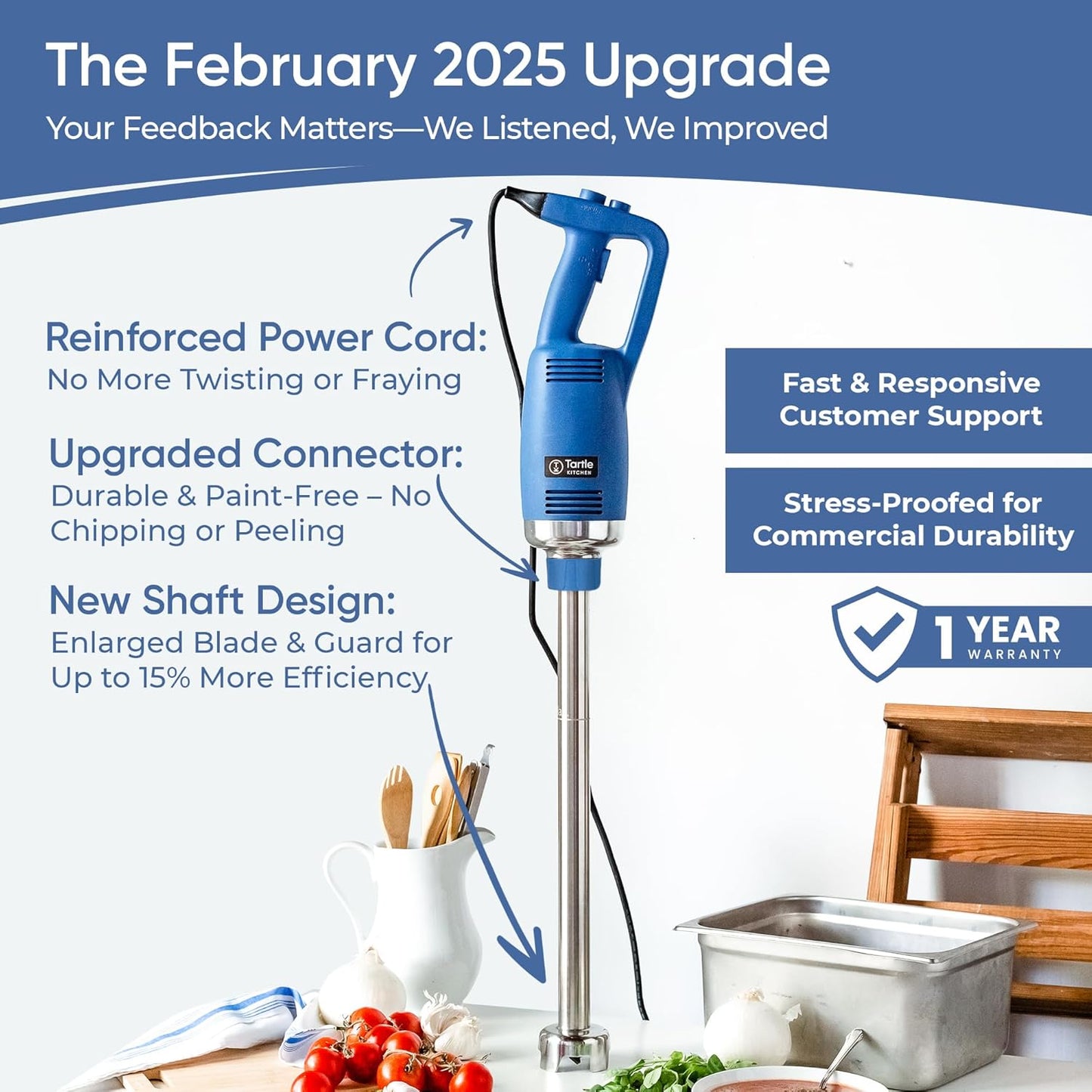 TK Commercial Immersion Blender, 750 Watt/1 HP Variable Speed Motor, 20,000 RPM X-Heavy Duty with Performance Assurance - 22"