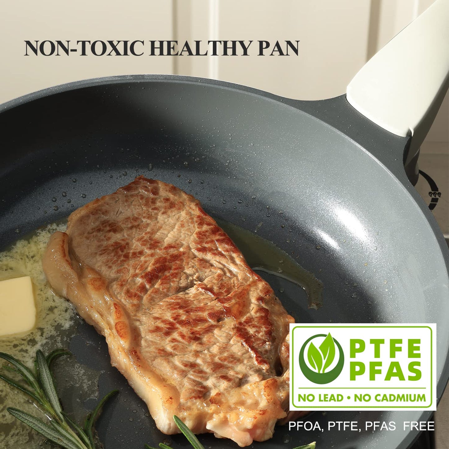 Nonstick Ceramic Frying Pan Set, Non Toxic Skillet, Healthy Egg & Omelet & Chef's Pan, PTFE PFOA & PFAS Free, Induction Compatible (8+10 Inch)