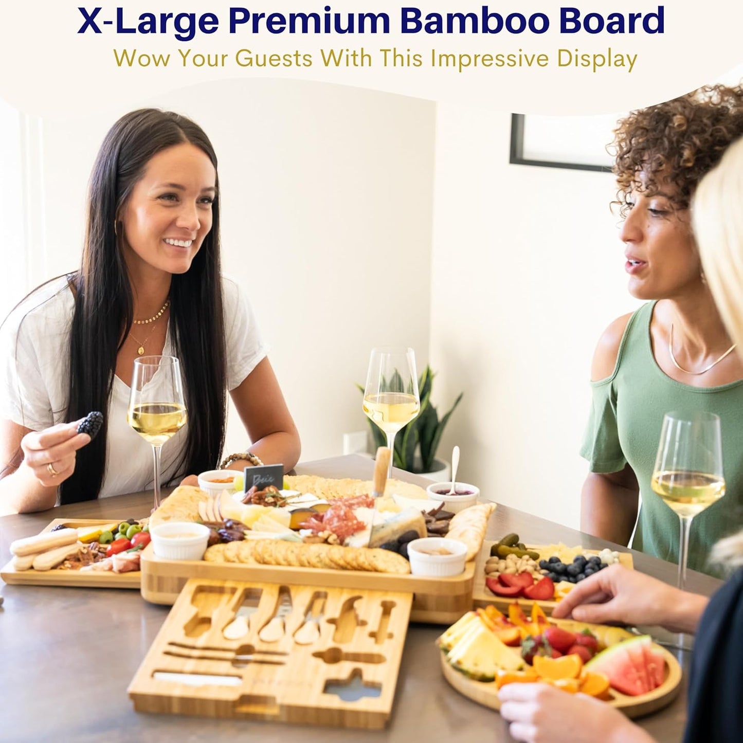 Charcuterie Boards Set – Large Bamboo Cheese Board & Platter with Charcuterie Accessories, Housewarming Gifts for New Home, Bridal Shower, New House Gift