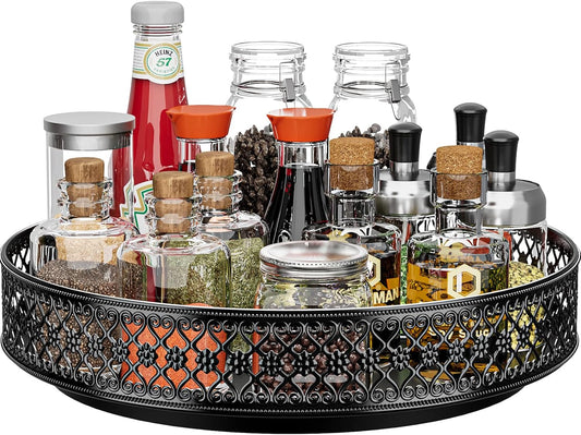 Ovicar Lazy Susan Organizer Turntable - 11 inch Rotating Spice Rack Metal Lazy Susan for Cabinet Pantry Kitchen Countertop Dining Table Cupboard Bathroom Refrigerator Vanity Black