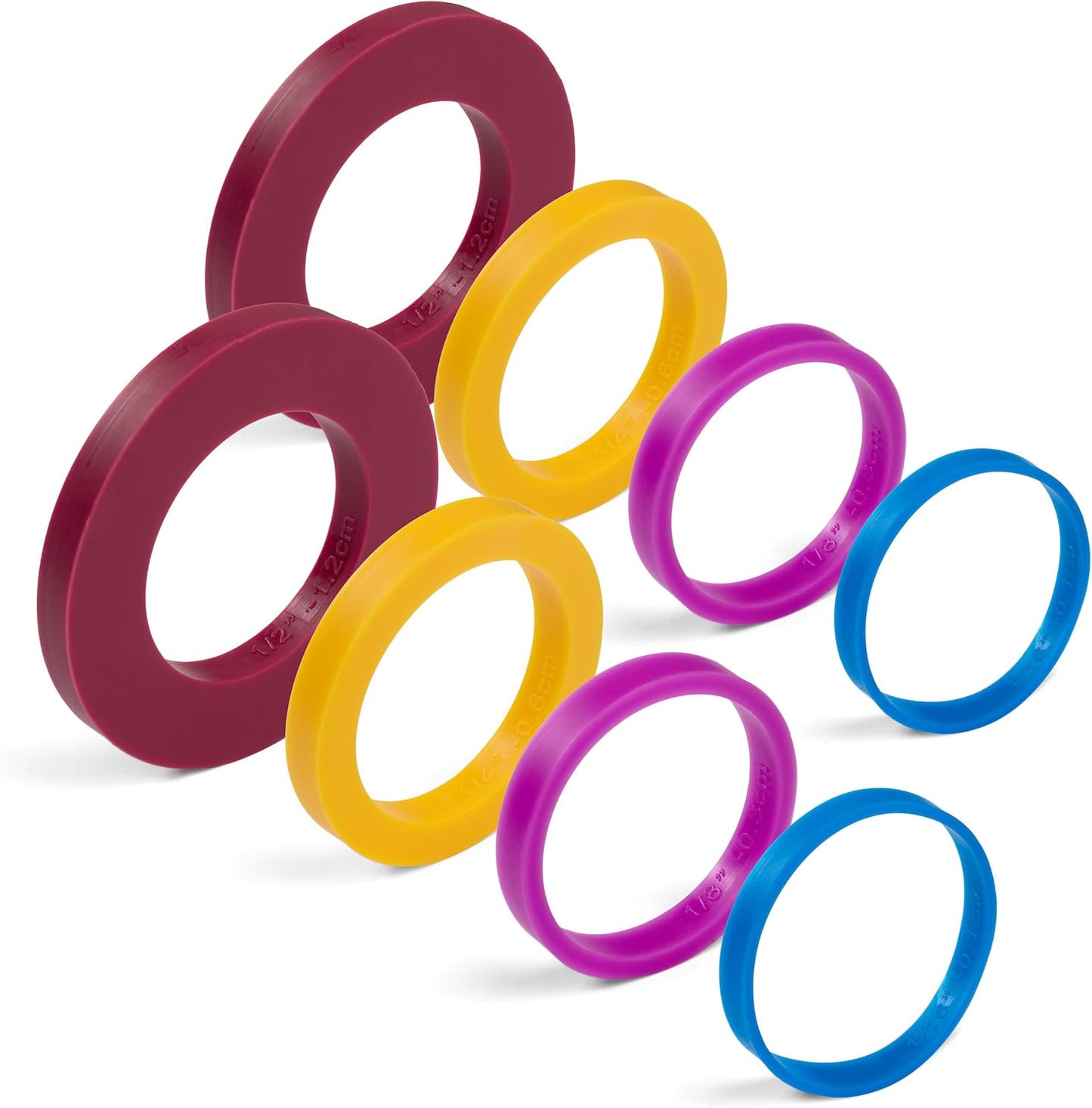 GreenOlive Rolling Pin Guide Ring Spacer Bands (8 Piece Set) Multicolored Flexible Silicone Slip On Baking Accessories Fit 1 3/4” to 2” Wide Dough Rollers