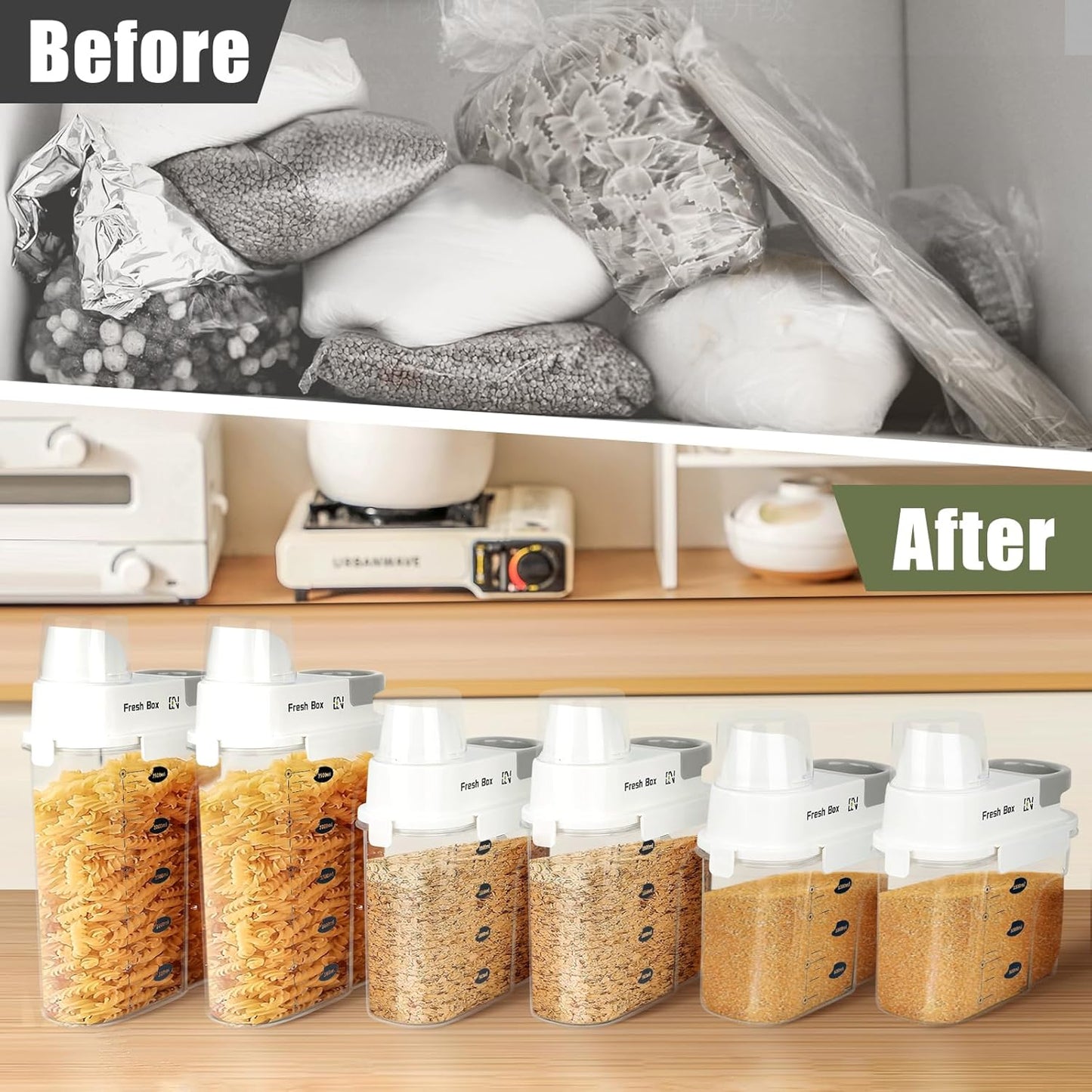 Cereal Storage Container 1Pack,85oz/2.5L Airtight Food Storage Containers With Lids,Organizers Storage With Measuring Cup for Beans,Sugar,Rice,Nuts,Snacks,Pet Food,Candy (Gray, 1Pack Large Size)