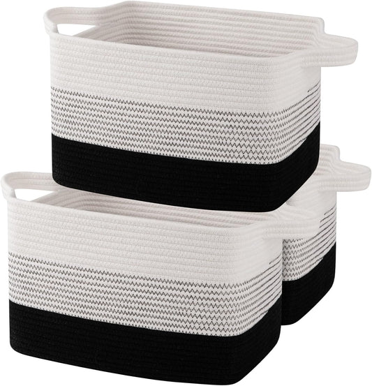 OIAHOMY Storage Basket, Woven Baskets for Storage, Cotton Rope Basket for toys,Towel Baskets for Bathroom - Pack of 3, Gradient Dark