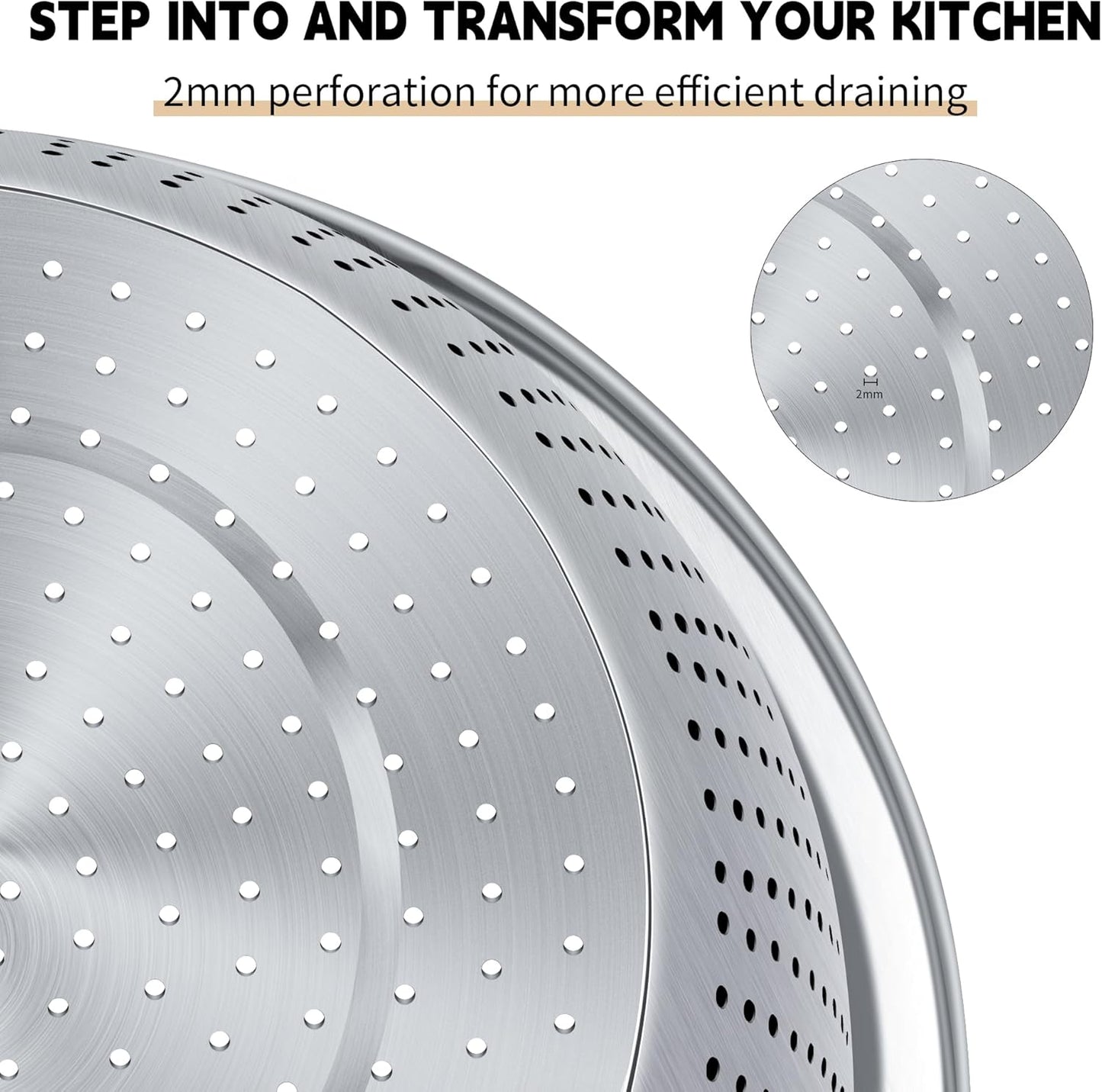 Colander 304 Stainless Steel 5-quart with Mixing Bowls, Strainer for Kitchen Food For washing vegetables, fruit, rice, Dishwasher Safe. (2PC)