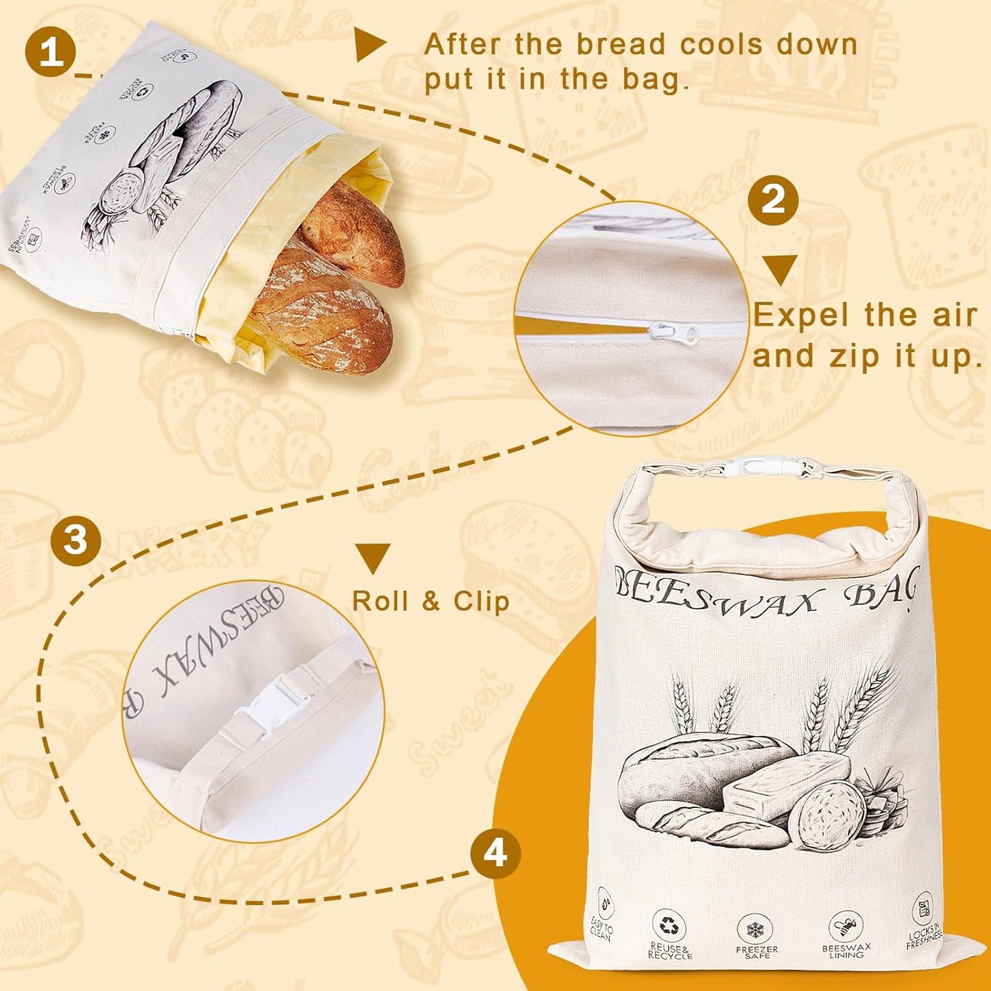 2-Pack Reusable Beeswax Bread Bags for Sourdough & Homemade Bread，Cotton Waxed Bags Keeps Fresh Longer(Navy Loaf)
