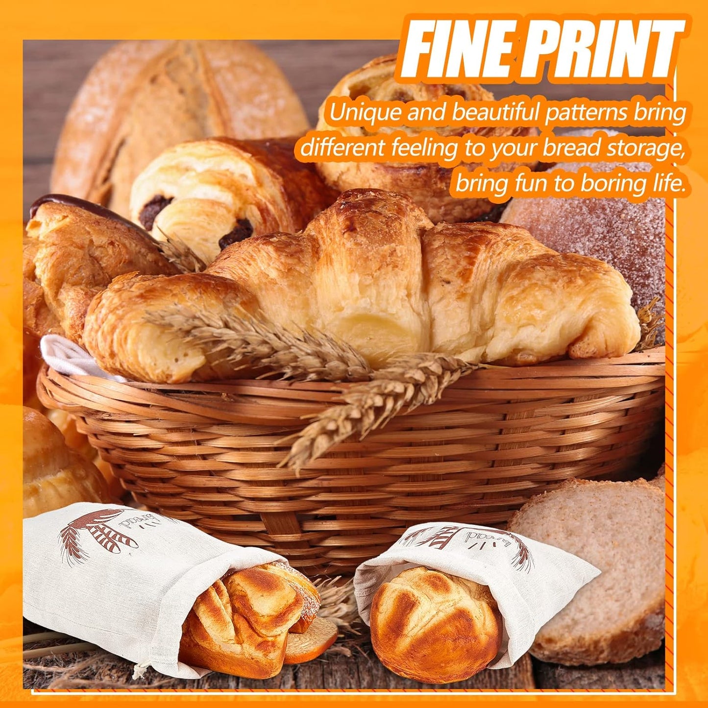 Dunzy 20 Pcs Linen Bread Bag Reusable Container Drawstring Bread Bags Storage Unbleached for Food Baking Kitchen Sandwich Bakery Picnic Wedding Wrapping Camping (10 x 12 Inch, 11 x 17 Inch)